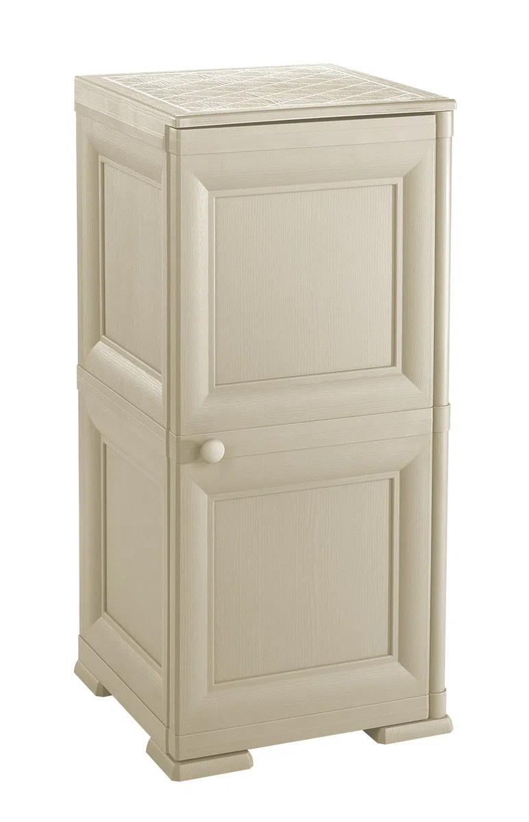 Tontarelli Armadietto Colonnina 1 Anta 2 Moduli per Esterni ed Interni, Effetto Finitura Legno 40 x 43 x 85,5 CM Montaggio Facile Senza Attrezzi