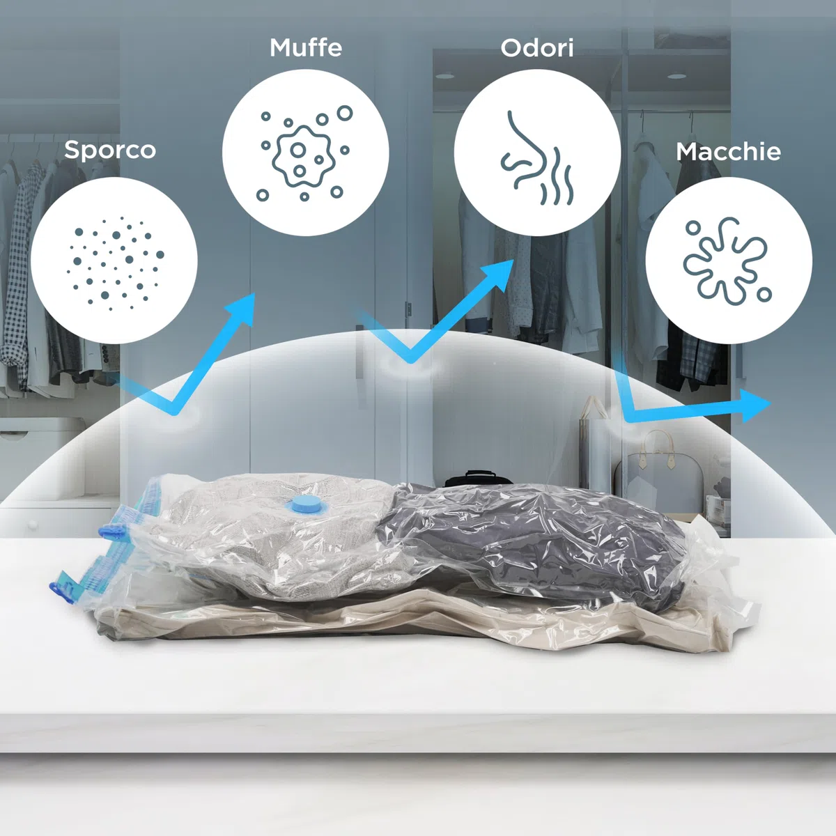 Sacchetti Sottovuoto Vestiti con Pompa Manuale, Buste Salvaspazio per Valigia, Zaino e Armadio, Sacchi Compressione Piumoni, Coperte e Abiti, Riutilizzabili e Resistenti