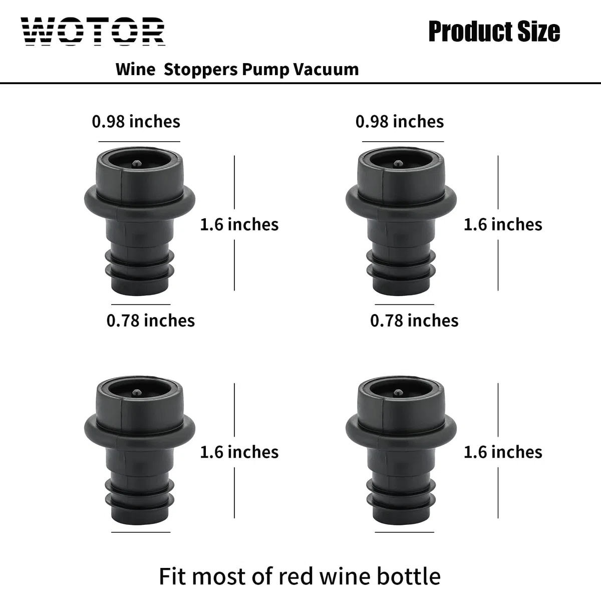 WOTOR tappo vino sottovuoto 12 pezzi, tappi bottiglie vino, accessori vino, Tappi Riutilizzabili Per Mantenere Il Vino Fresco (Nero)