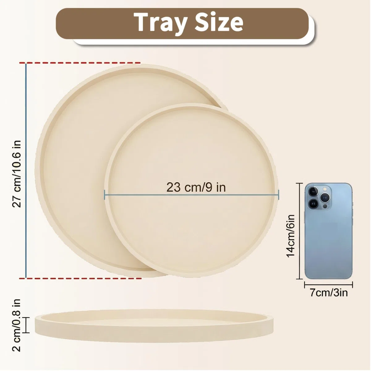 Vassoi decorativi Vassoio da banco da 23 cm, rotondo in silicone decorativo per mobili, vassoio per cosmetici e gioielli, per flaconi di lozione, profumi, gioielli (beige)