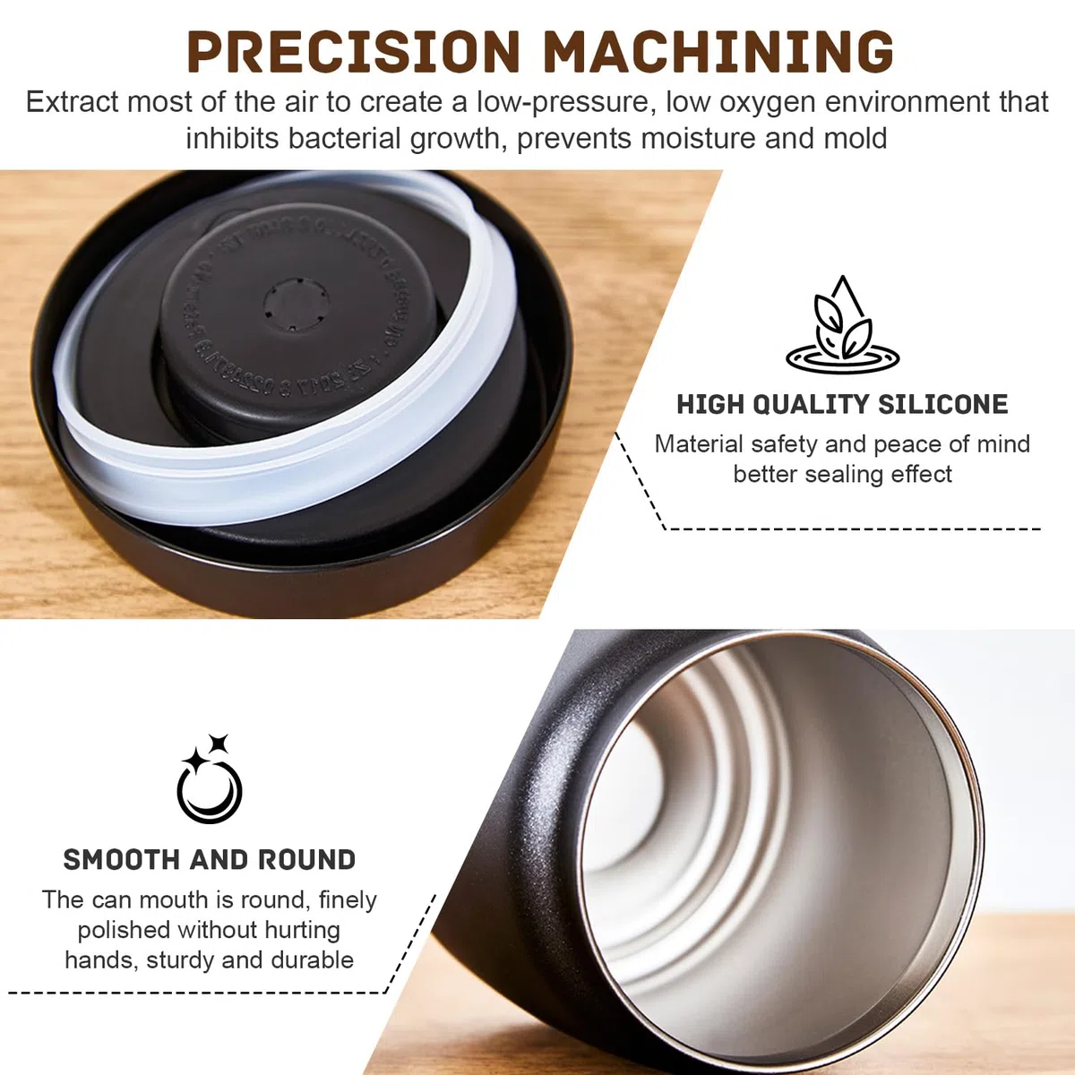 Barattolo per Caffè, Tarro da 1,2L Ermetico in Acciaio Inox con Tappo Sotto Vuoto, Vuoto con Un Solo Pulsante per Conservare la Frescura, per Conservare Grani di Caffè, Tè, Noci, Cacao