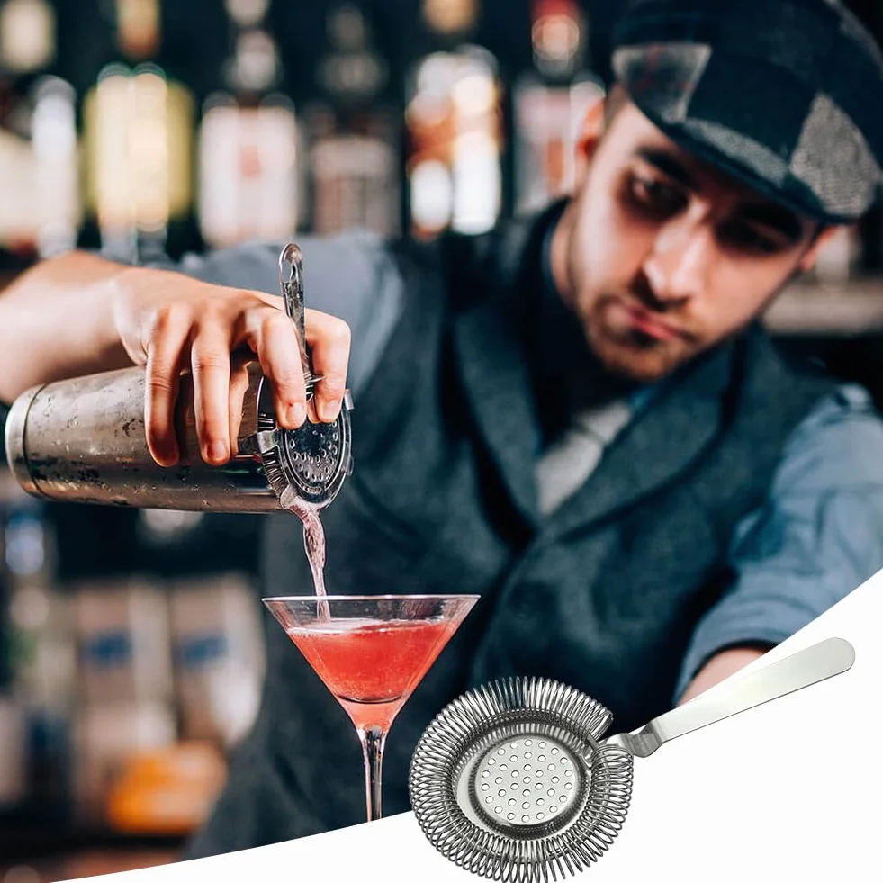 Colino da Bar in Acciaio Inox, Colino per Cocktail Professionale in Acciaio Inox Color Grafite con Filtro Setaccio a Molla - Strainer Barman per Bevande e Succhi di Frutta Pronti da Bere