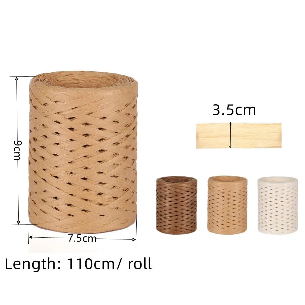 3 Rotoli di Nastro Rafia, Filo di Carta per Confezione Regalo, Spago per Fai Da Te (110 m/Volume)