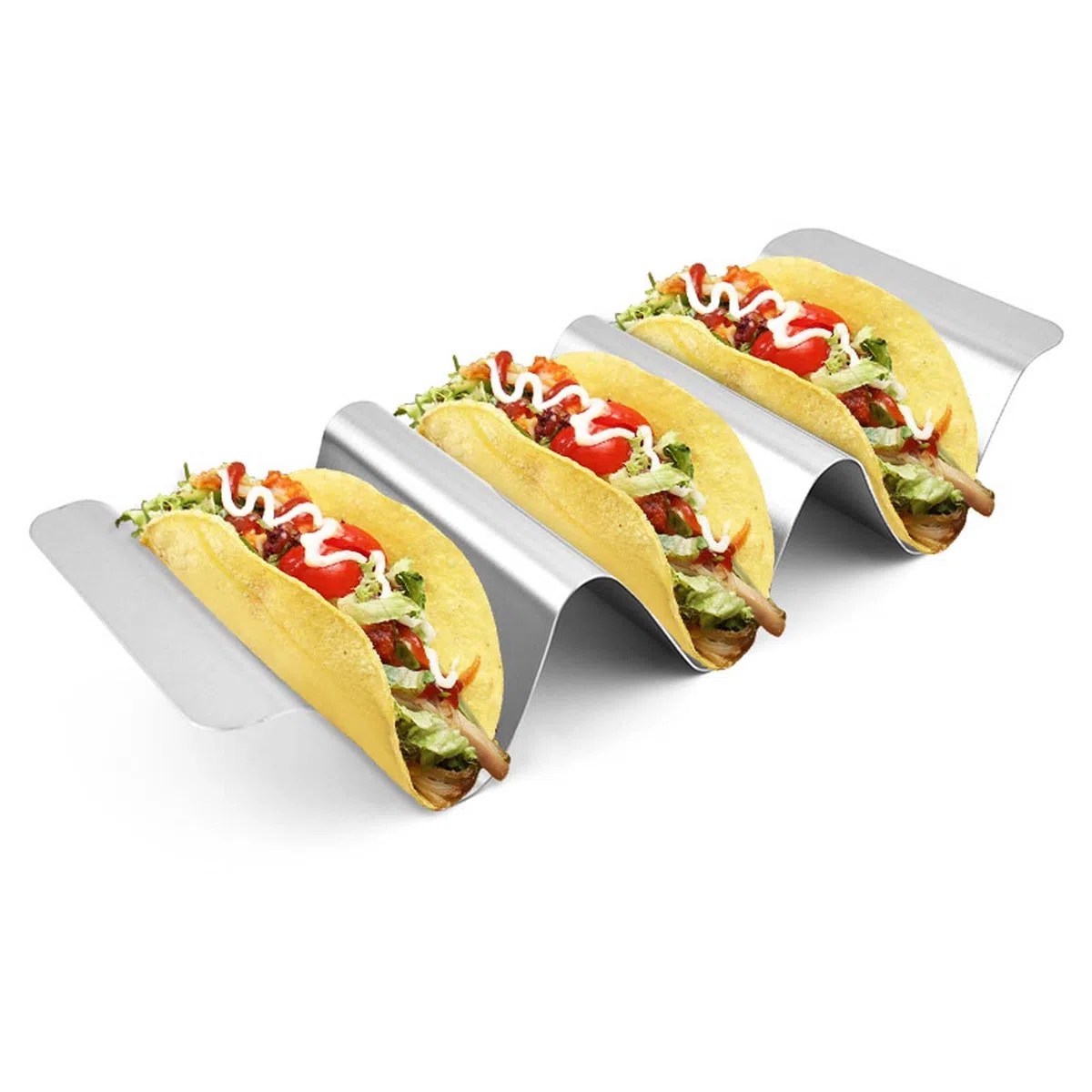2 Pezzi Porta Taco, Supporto per Tacos in Acciaio Inossidabile con Manici, Taco Holder Vassoio Porta Tortilla Reversibile può Contenere 2 o 3, per Ristorante, Casa, Festa, Picnic (Forma a U)