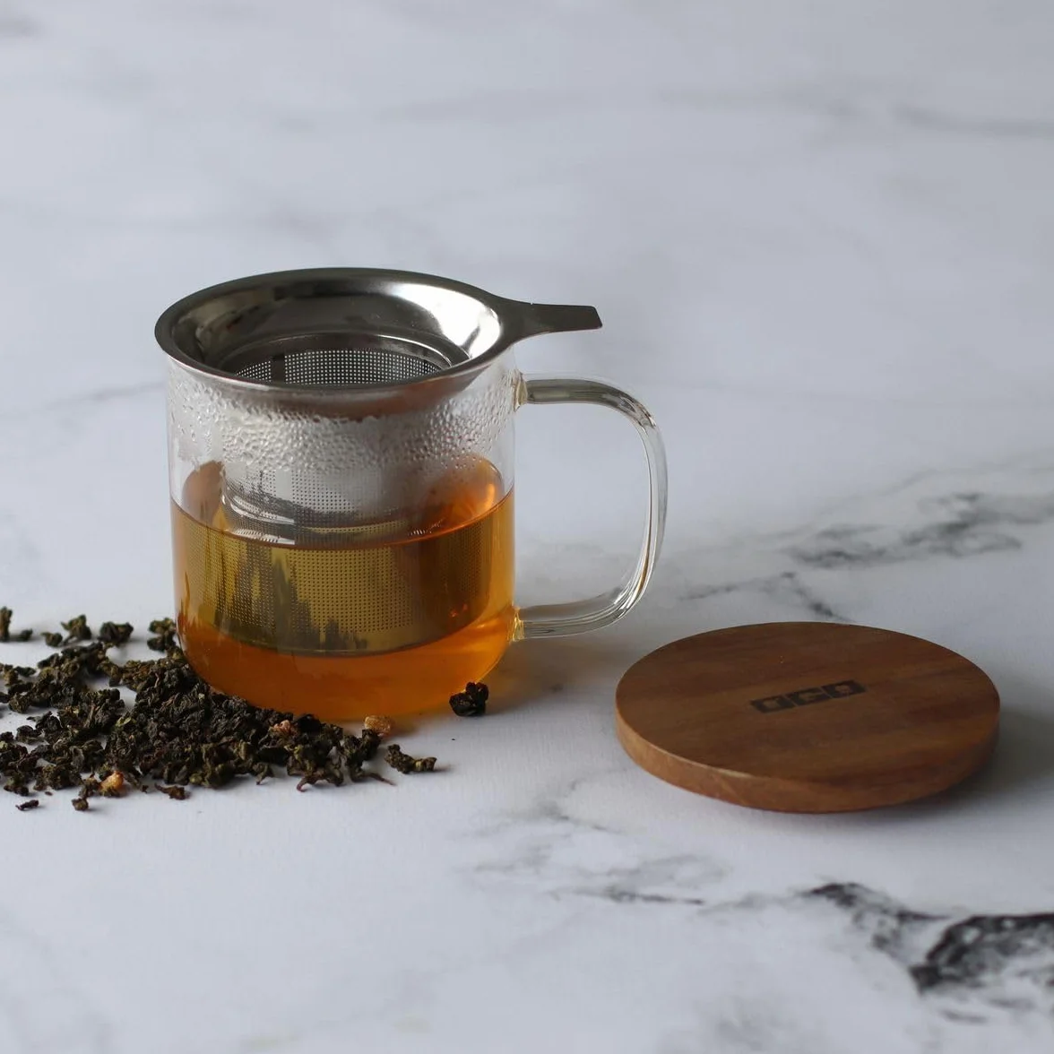 OGO LIVING - tisana gustave 300 ml - 7912103 - Ideale per tè, tisane, infusi e rooibos - tazza da tè in vetro e coperchio in legno di acacia