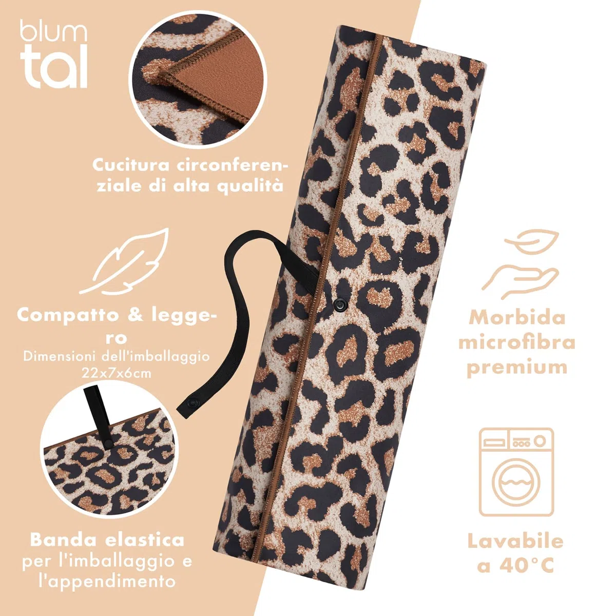Blumtal telo mare grande 90x180 cm microfibra - asciugamano mare grande compatto e ad asciugatura rapida - teli mare grandi senza sabbia e nastro - beach towel morbido e con motivo a leopardo