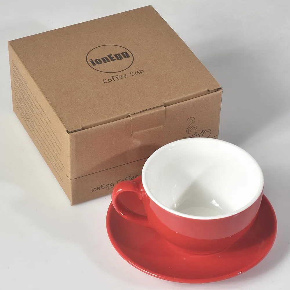 ionEgg Tazza da caffè in porcellana con piattino, 220 ml, per cappuccino, latte e tè, rosso