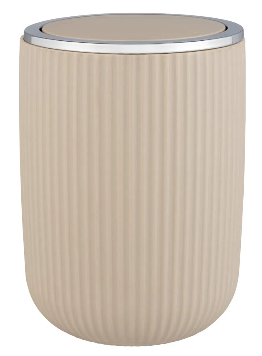 WENKO Secchio con coperchio oscillante Agropoli S beige, 2 litri, secchio per bagno, pattumiera in plastica di qualità, modellatura plastica e superficie strutturata, Ø 14,5 x 20 cm