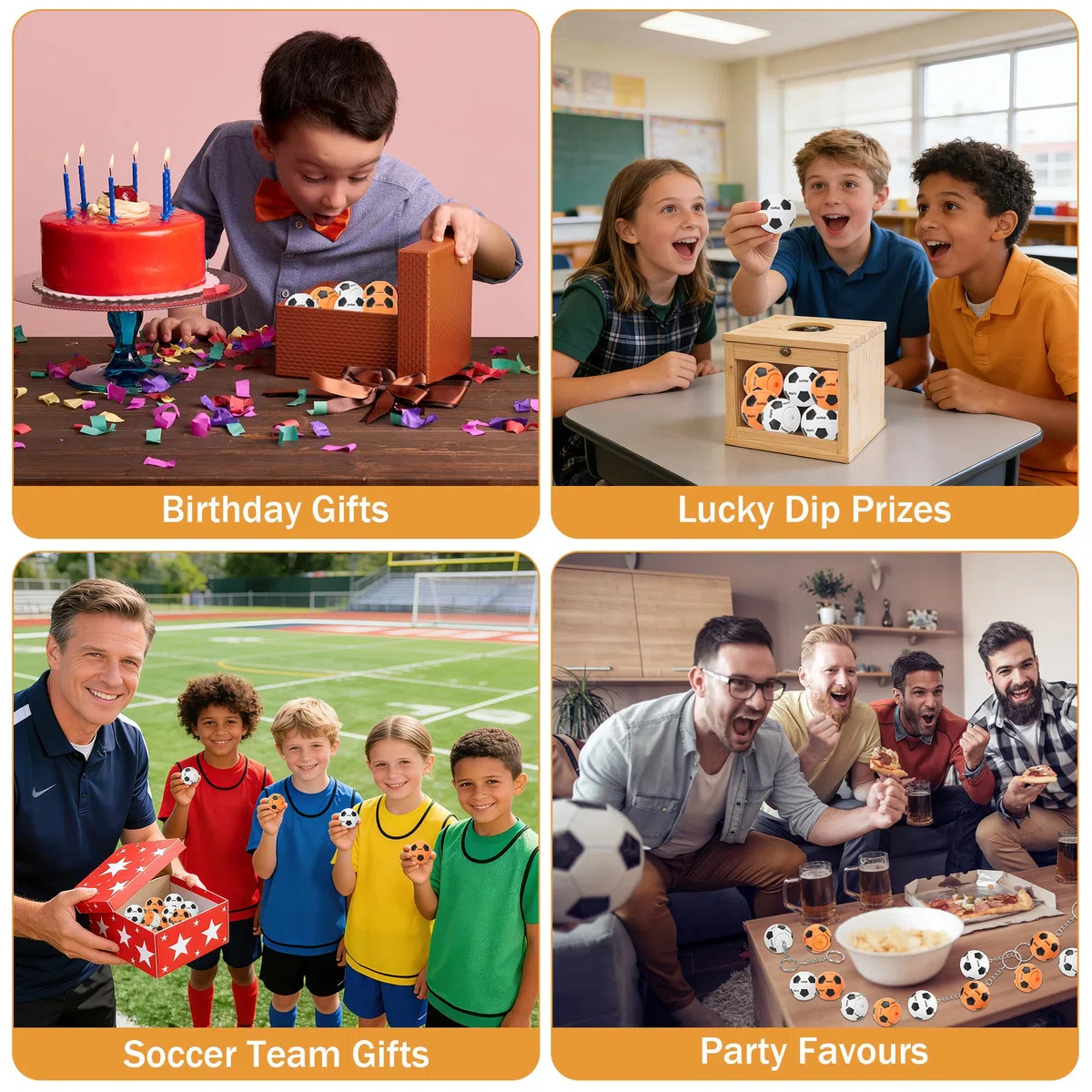 16 Pezzi Portachiavi Calcio Mondiali, Portachiavi Calcio Girevole Staccabile con Tema Mondiale, Giocattoli Antistress per Borse Regalo per Bambini e Bambine, Mini Giocattoli per Premietti e Ricordini