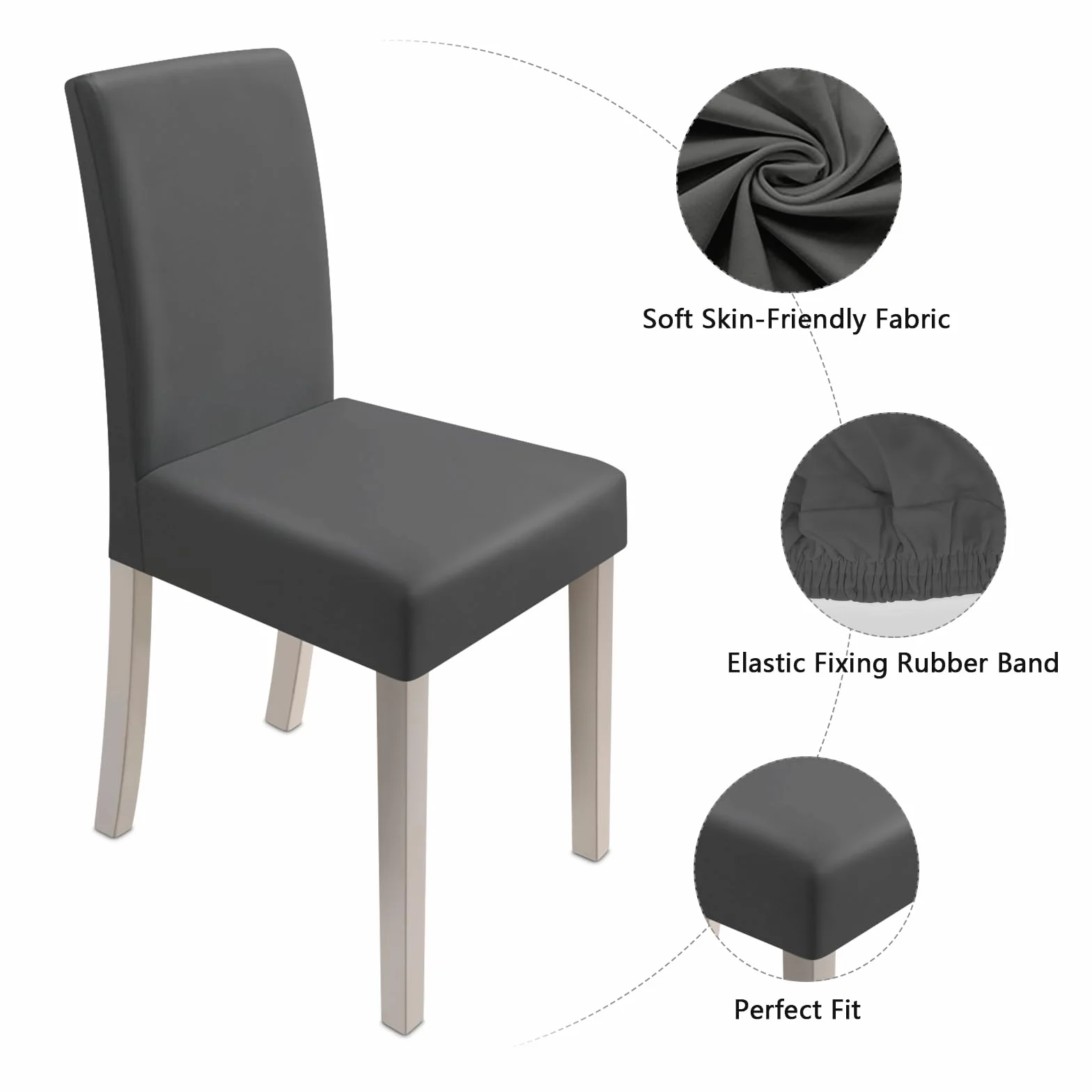 6 Pezzi Coprisedie con Schienale, Misura Universale Lavabile Estraibile Moderno Coprisedia Elastica, Coprisedie per Soggiorno, Cucina, Casa Décor, Hotel, Festa, Ristorante, Banchetto (Grigio Scuro)