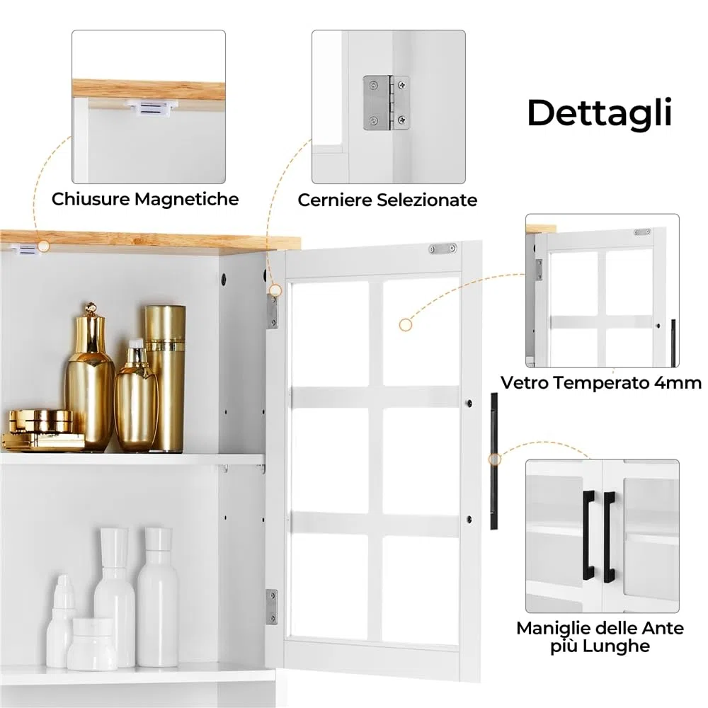 Yaheetech Credenza Cucina Alta Mobile Dispensa Buffet con Ante Ripiani Regolabili e Piano di Lavoro Aperto 80 x 37 x 183 cm per Sala da Pranzo Soggiorno Bianco