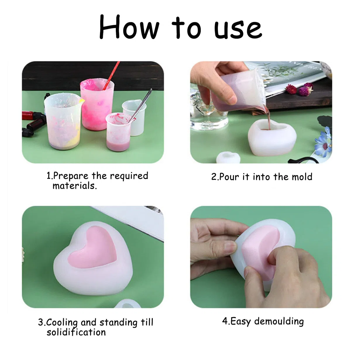 Hyxodjy 2 Pezzi Stampo in Silicone a Forma di Cuore,Forma di Cuore Stampi per Resina Amore Muffa del Sapone del Cuore 3D Stampi in Silicone di Cuore per Creazione di Gioielli, DIY, Sapone Artigianati
