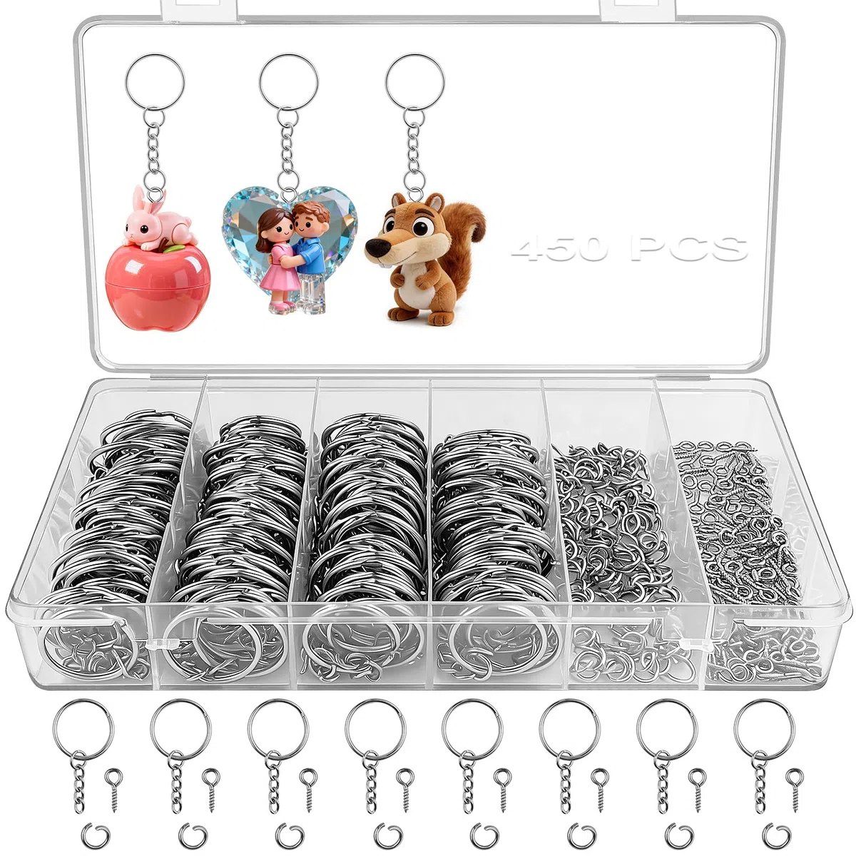 150 Pezzi Anelli Portachiavi, 25mm Anello Portachiavi per Fai da Te Gioielli Oggetti Fatti a Mano e Piccoli Accessori, con 150 Viti Oculari, 150 Anelli Split Jump e 1 Scatola di Plastica