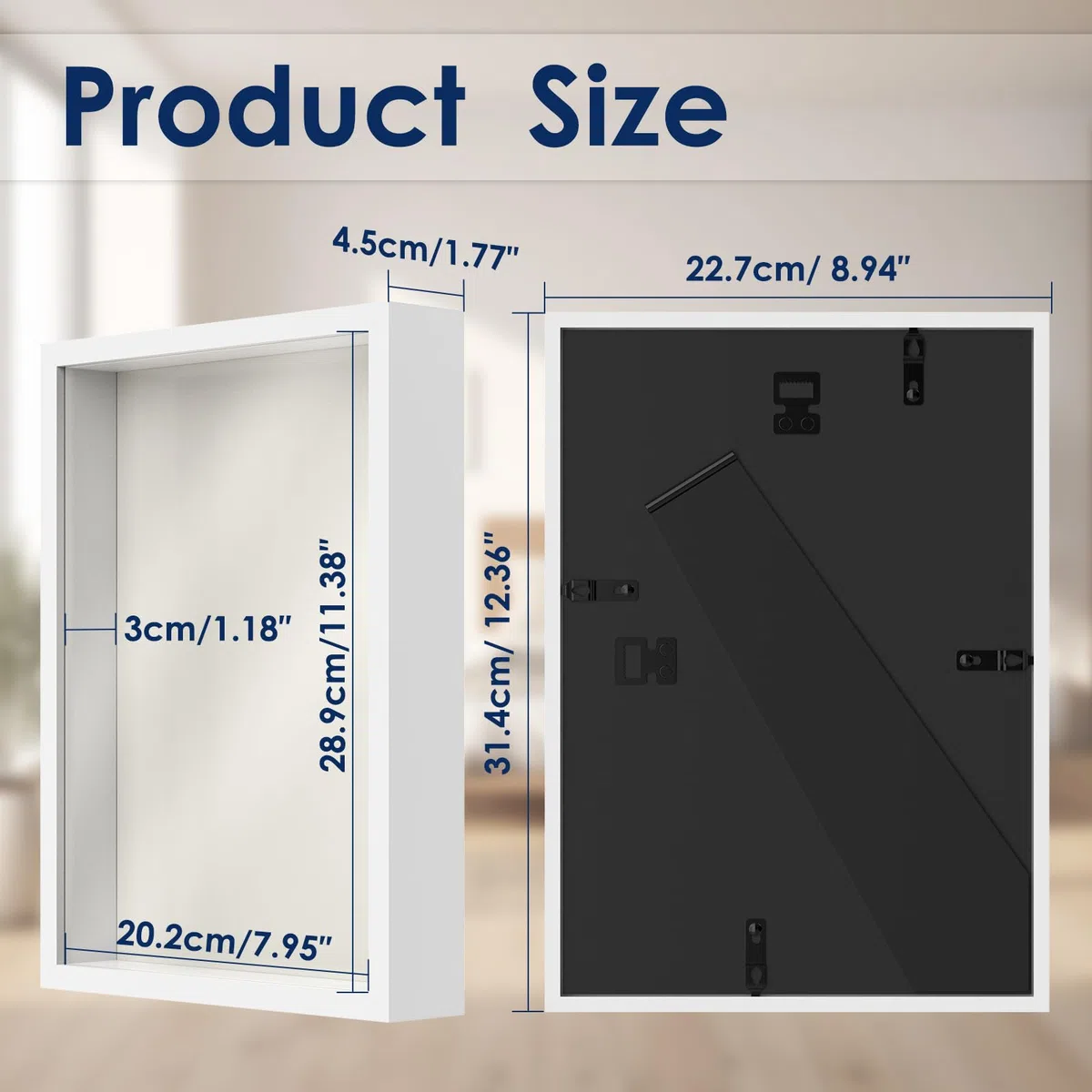 Cornice 3D Profonda A4, Cornice 21 x 29,7 cm Cornici per Foto con Pannello in Vetro Cornici per Quadri da Riempire Profonda 3 cm da Appendere alla Parete o sulla Scrivania, Bianco