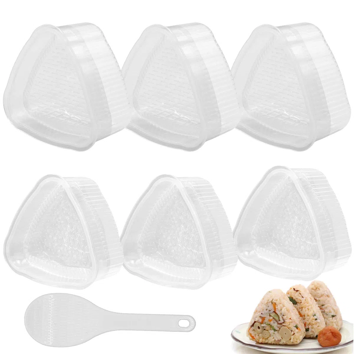 6 Pezzi Stampo Onigiri Triangolo Riutilizzabile con Cucchiaio per Riso per Palline di Riso Sushi Fai Da Te