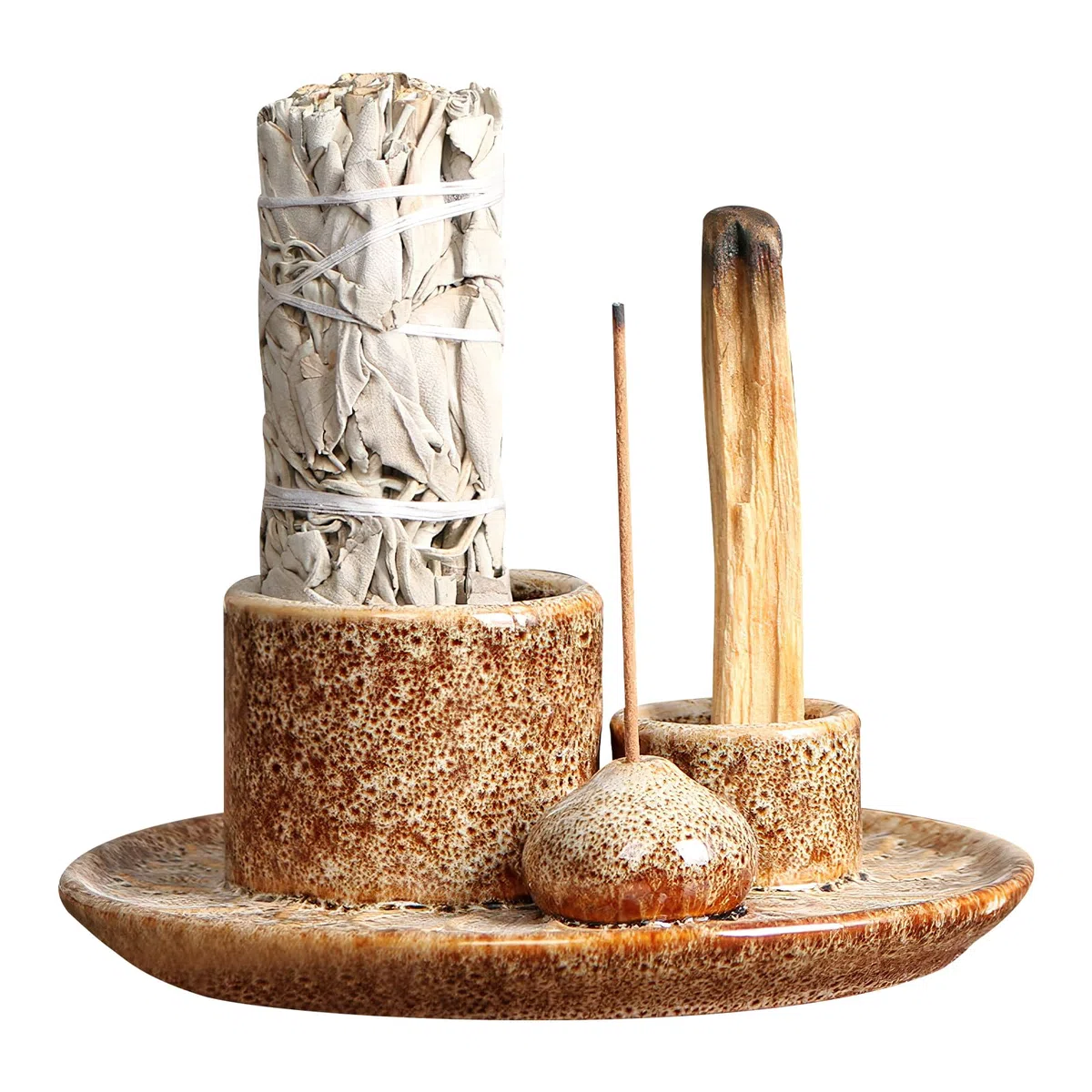 4 su 1 portancamera di incenso, Ciotola di incenso 4 in 1, vassoio in ceramica, supporto per salvia per combustione, pollici di catcher di cenere in ceramica, Porta Palo Santo, ciotola per bruciar