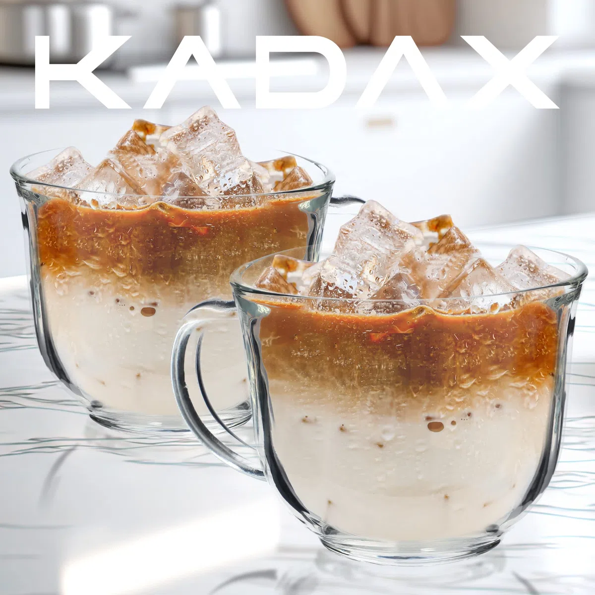 KADAX Bicchieri da tè con manico, set di tazze in vetro da 480ml, bicchieri da caffè lavabili in lavastoviglie, per bevande calde e fredde, tazze da caffè, bicchieri per succhi, tazze in vetro (480ml