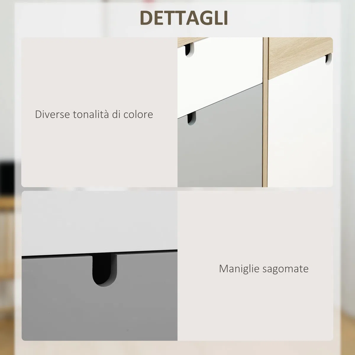 HOMCOM Mobiletto Multiuso Stile Nordico, Armadietto Due Ante con Cassetti per Cucina e Ingresso, 100x40x79.5cm, Multicolore