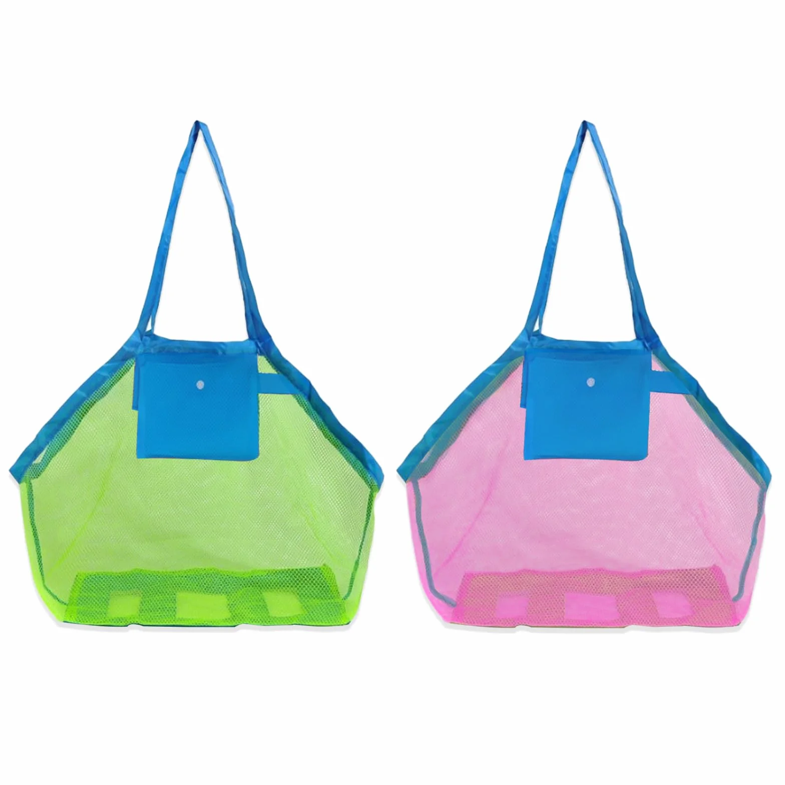 JSTHHTT 2 borse da spiaggia extra large in rete con tasca, anti-sabbia, traspiranti, per adulti, donne, bambini, unisex, verde, rosa, multicolore, 45 cm x 30 cm x 45