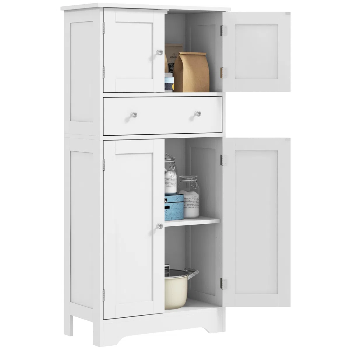 HOMCOM Armadio da cucina a buffet in stile moderno con armadietti, ripiani regolabili, cassetto, per sala da pranzo, soggiorno, 60 x 30 x 128 cm, bianco