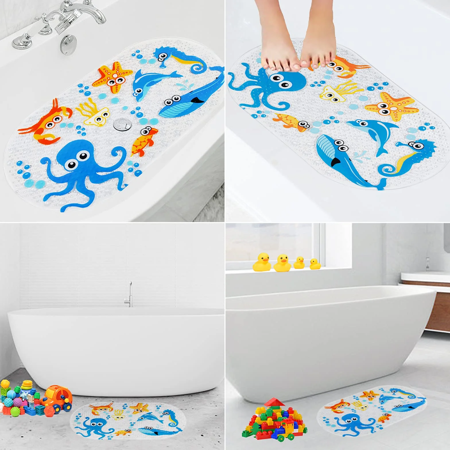 Tappetino Antiscivolo per Vasca da Bagno, Senza BPA Tappetino Doccia Antiscivolo Resistente 71 x 38 cm (Polpo)