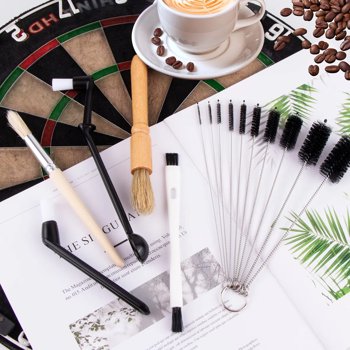 Spazzola per la pulizia del caffè 16 pezzi pennello per caffettiera manico pesante in legno e setole naturali spazzola per la pulizia della casa cucina strumento da barista con cucchiaio