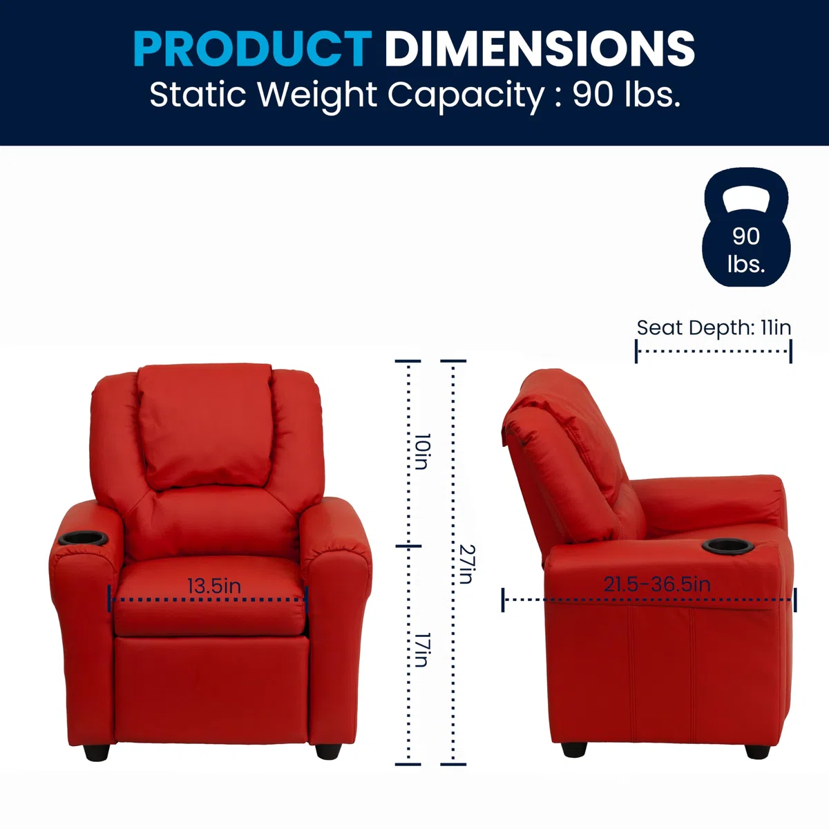 Flash Furniture Contemporary beige vinyl Kids Recliner with Cup Holder e poggiatesta Red