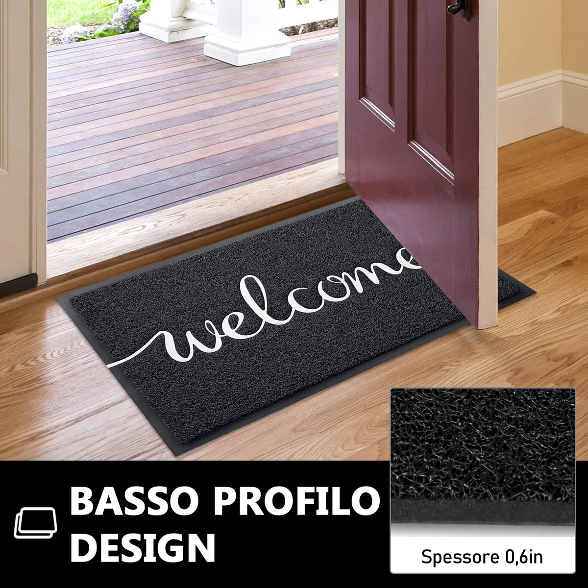 Esterno Interno Tappeto Ingresso casa con Scritta Welcome, Antiscivolo Assorbente Resistente allo sporco Cucina Asciugapassi Entrata