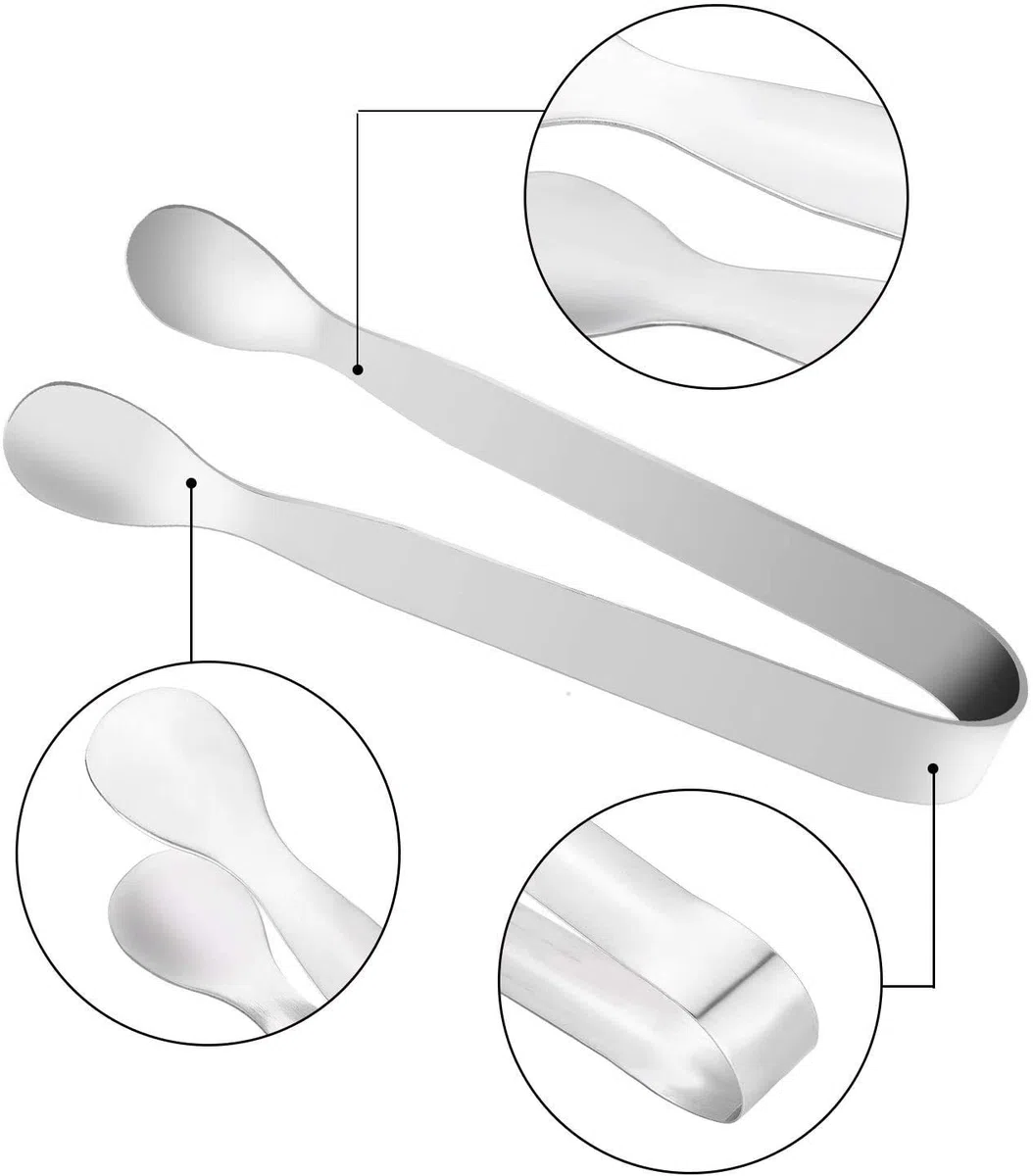 Sunenlyst - Mini pinze da portata e forchetta per frutta, in acciaio INOX, 10 pinze per zucchero a forma di cubo, piccole pinze per ghiaccio per tè e caffè, aperitivi, dolci