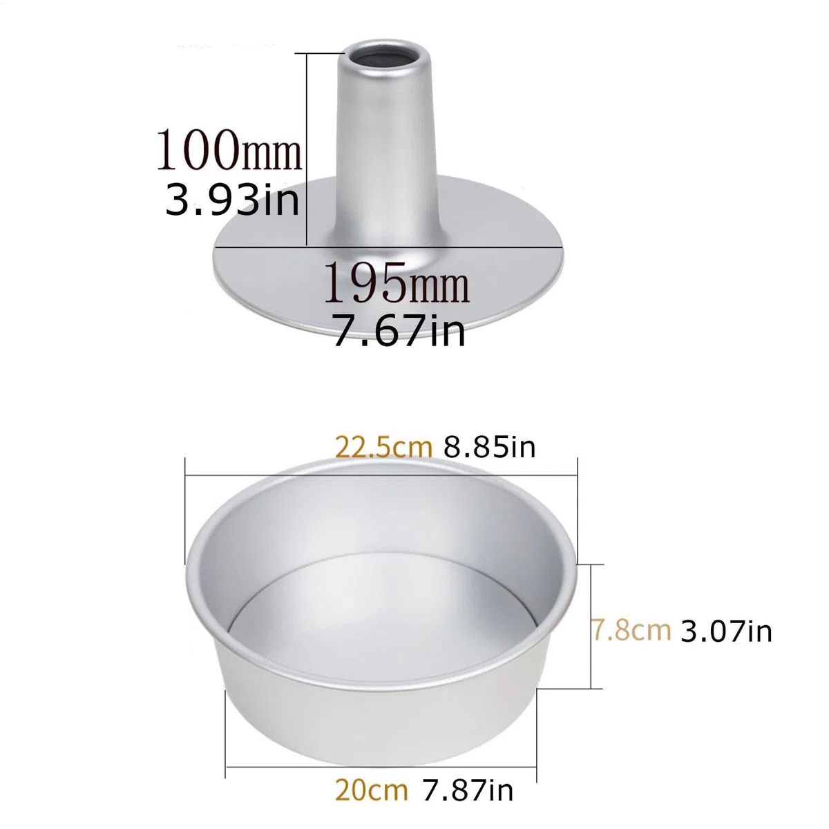 Teglia da 20,3 cm con fondo rimovibile rimovibile, teglia antiaderente per torta in chiffon, teglia in lega di alluminio, stampo per torta in chiffon, stampo per torta in chiffon, teglia rotonda per