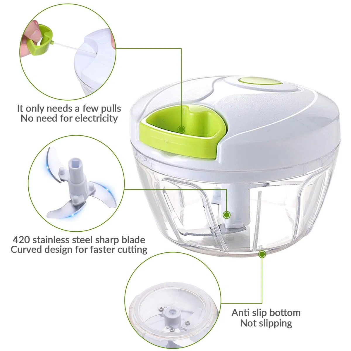 Tritacarne manuale, tritatutto per verdure, robot da cucina, tritatutto portatile a mano, per verdure, frutta, noci, erbe aromatiche (bianco)