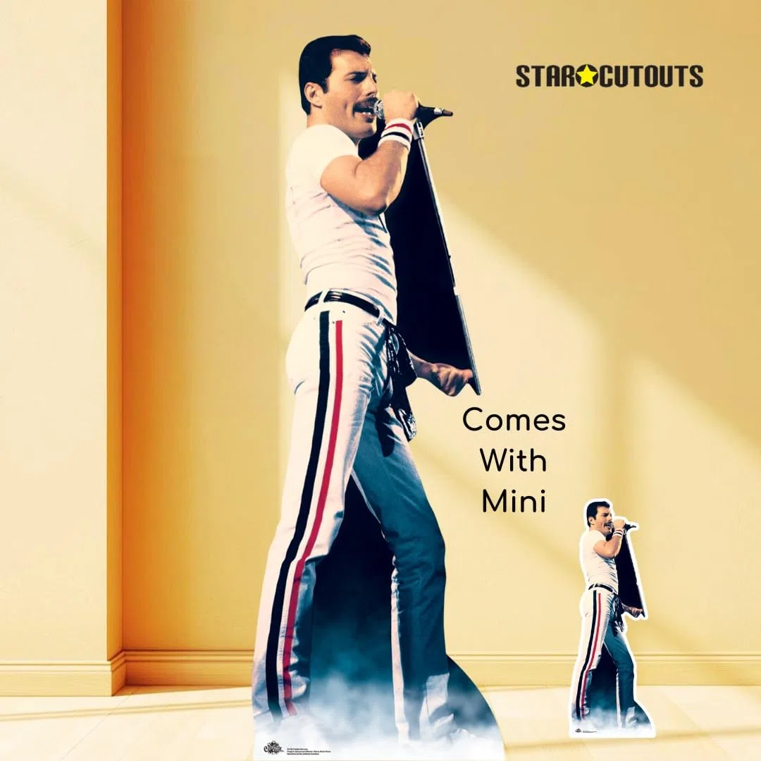 Star Cutouts Ltd CS700 Figura di cartone a grandezza naturale di Freddie Mercury 1982, colore con supporto da tavolo gratuito, perfetta per fan, feste, collezionisti ed eventi, tinta unita,