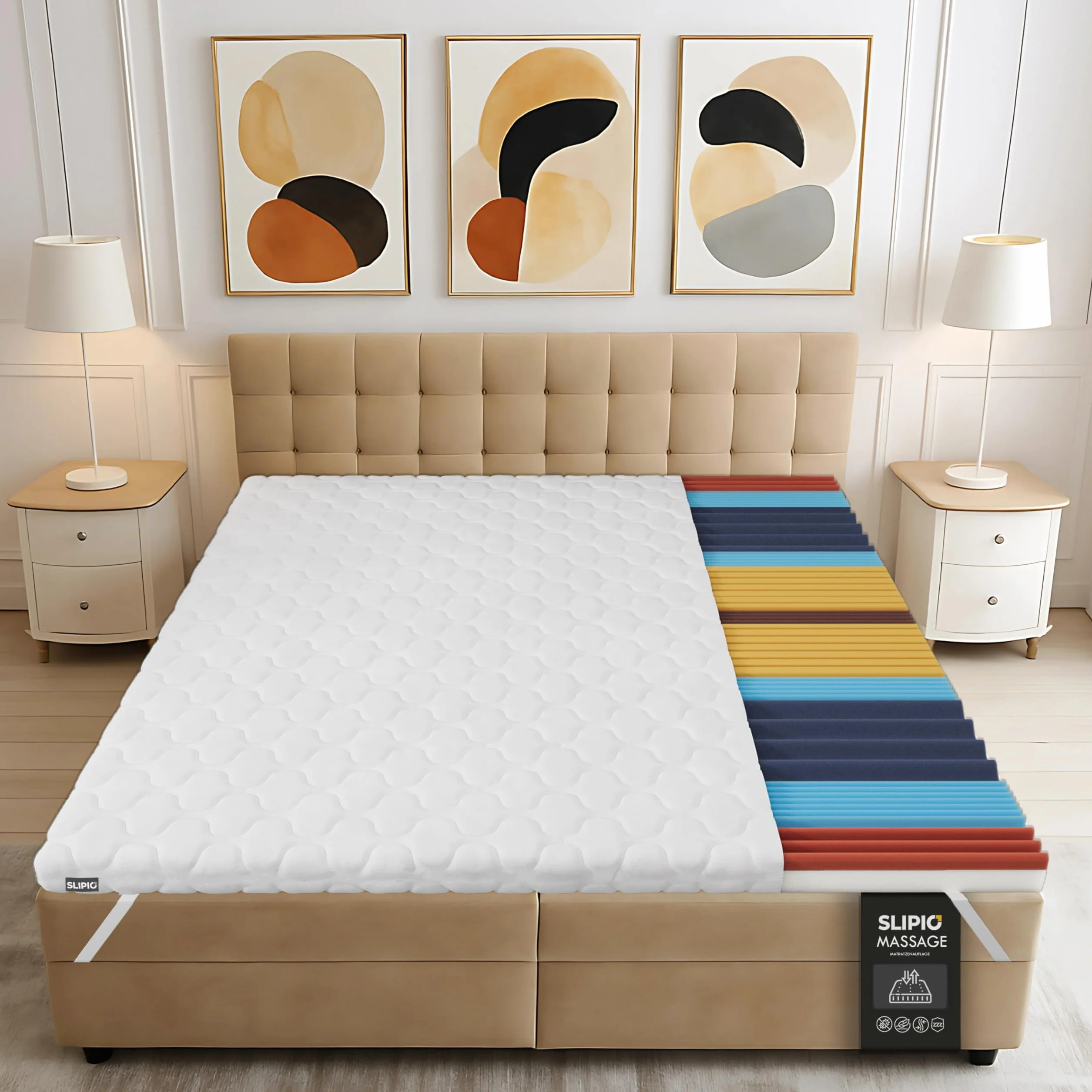 Coprimaterasso topper 140 x 180 cm | altezza 6 cm | massaggio profilato a 5 zone Ergo+ ottimale adattamento del corpo | Rivestimento traspirante e lavabile in lavatrice | Coprimaterasso