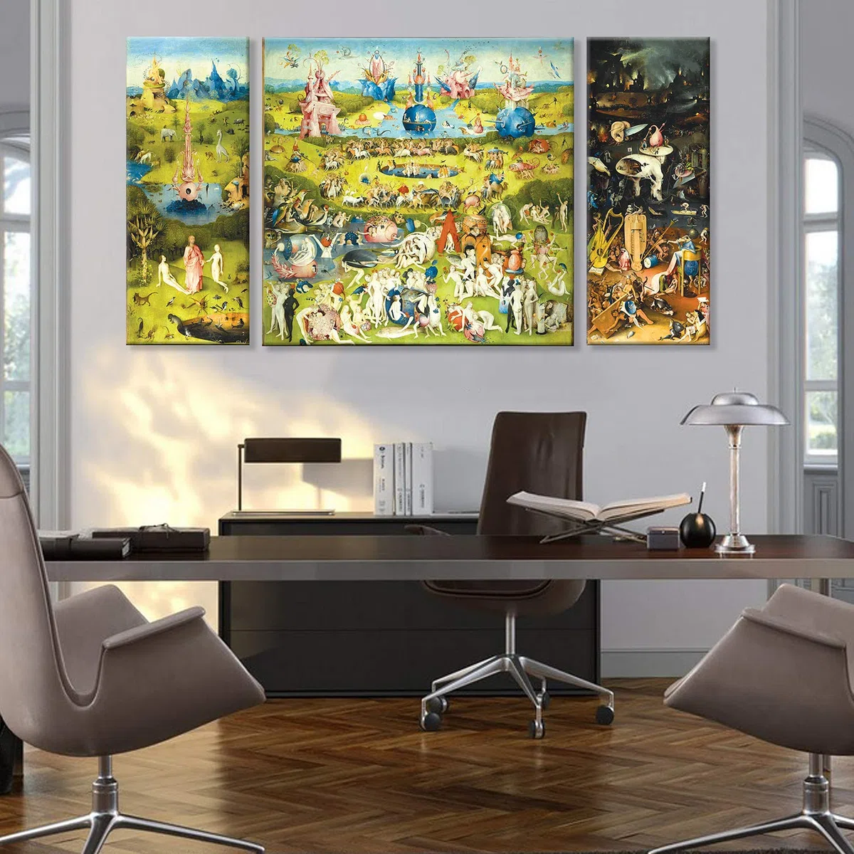 Giallobus - Quadro multipannello 3 pezzi - Hieronymus Bosch - Il giardino delle delizie - stampa su tela - pronto da appendere - 40x100 cm - 100x100 cm- 40x100 cm
