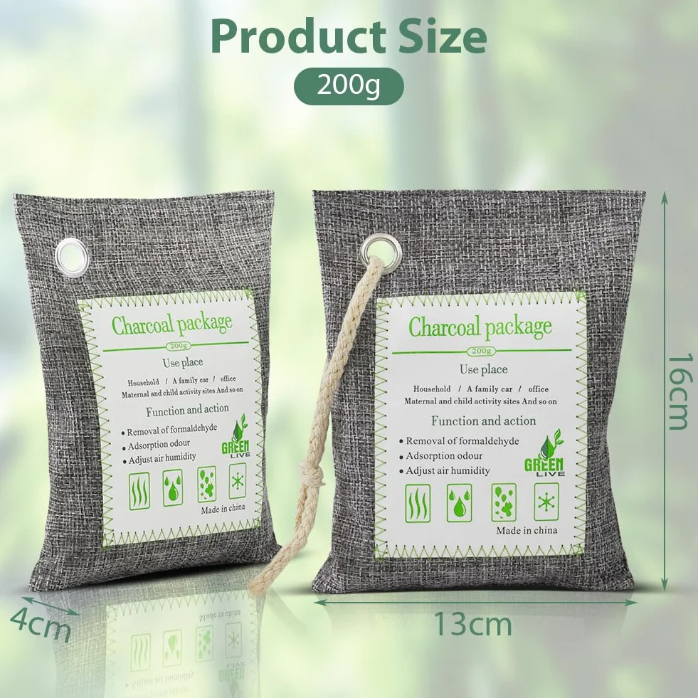 HOTUT Sacchetti di Carbone di Bambù per La Purificazione Dell'aria, 4 Confezioni da 200g Sacchetto Deodorante Naturale, Elimina Gli Odori al Carbone Attivo per Auto, Armadi, Bagni e Aree Animali