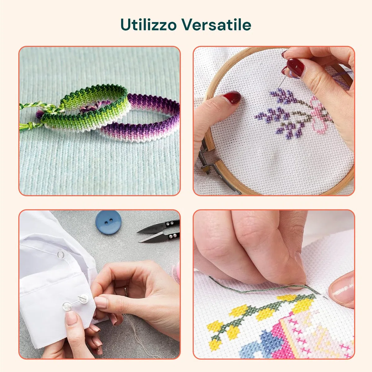 Avilia Kit Ricamo Completo - 150 Fili Colorati Già Avvolti - Organizer 3 Livelli 6 Scomparti - Aghi, Infila Aghi, Accessori Punto Croce Inclusi - Set DIY Braccialetti Amicizia Adulti e Bambini