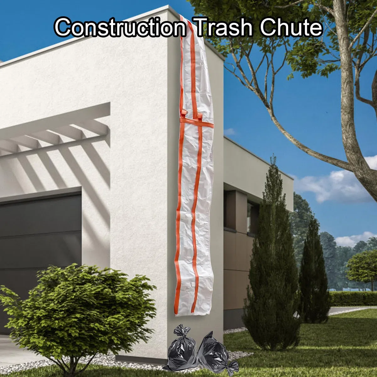 Raschietto, Scivolo per Rifiuti Edili da 300 cm, Sacco Della Spazzatura con Quattro Cinghie di Tensionamento per il Trasporto di Residui di Cemento, Immondizia