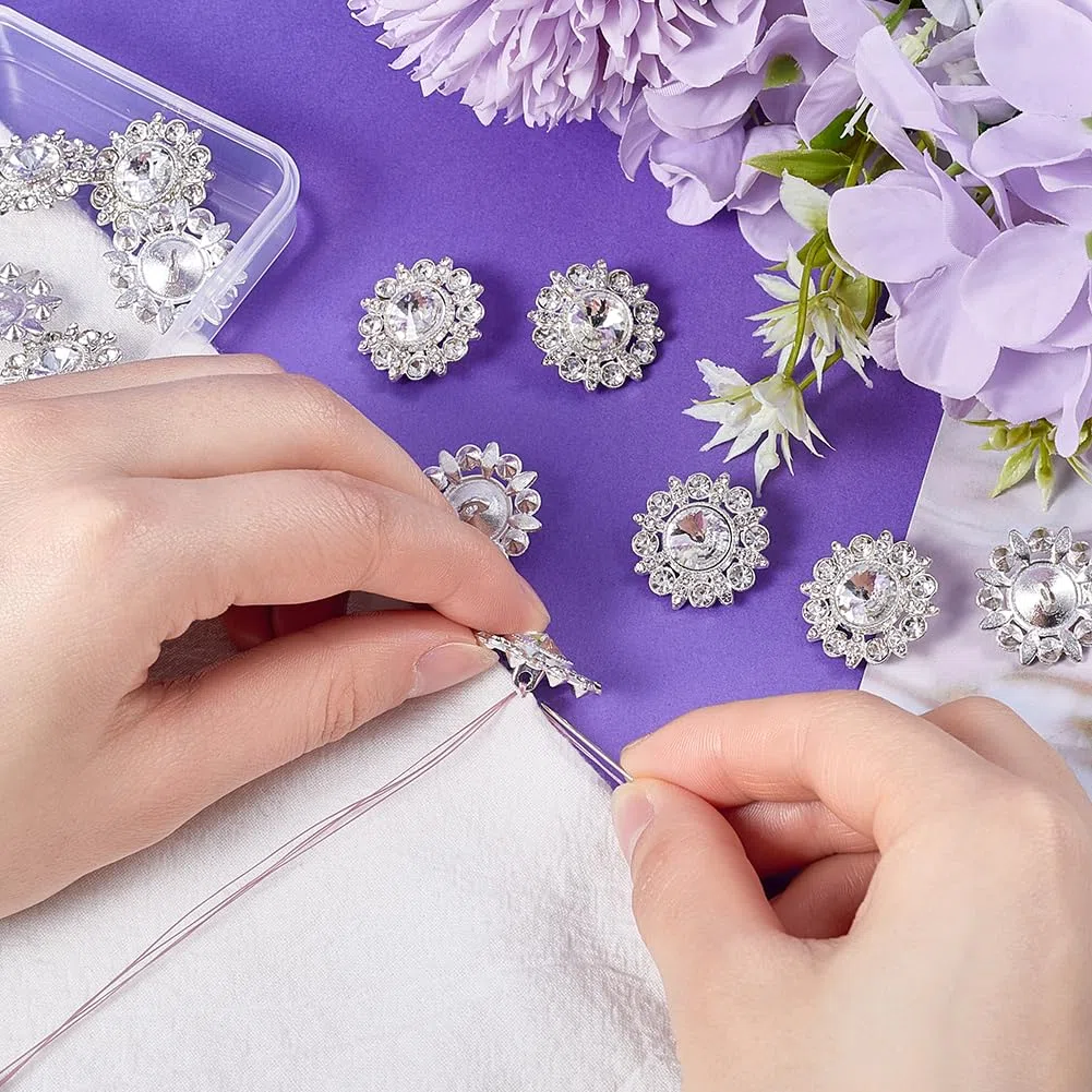 GORGECRAFT 12 bottoni floreali in strass argento con tomaia in lega bottoni decorativi di ricambio per fai da te cucito lavori manuali maglione uniforme giacca abbigliamento cappelli abbellimenti