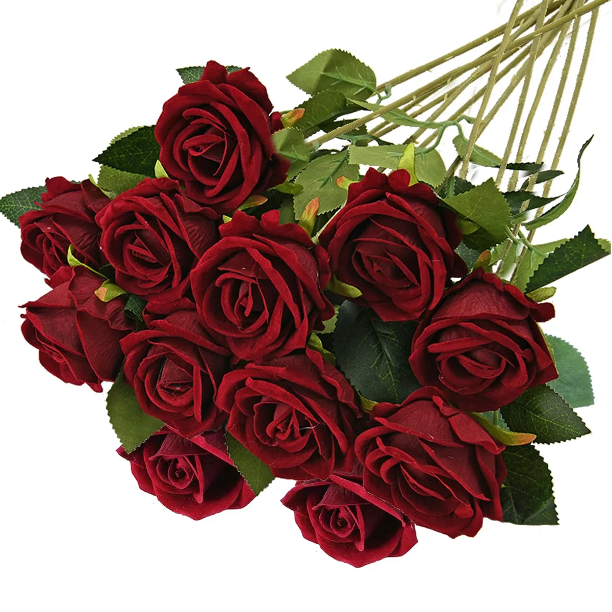 12 Pezzi Rose Fiori Artificiali Bouquet di Fiori di Seta Artificiale Rose Vino Rosso Finte in Seta Artificiale per Matrimoni Home Office Cucina Ufficio Giardino（Vino Rosso）