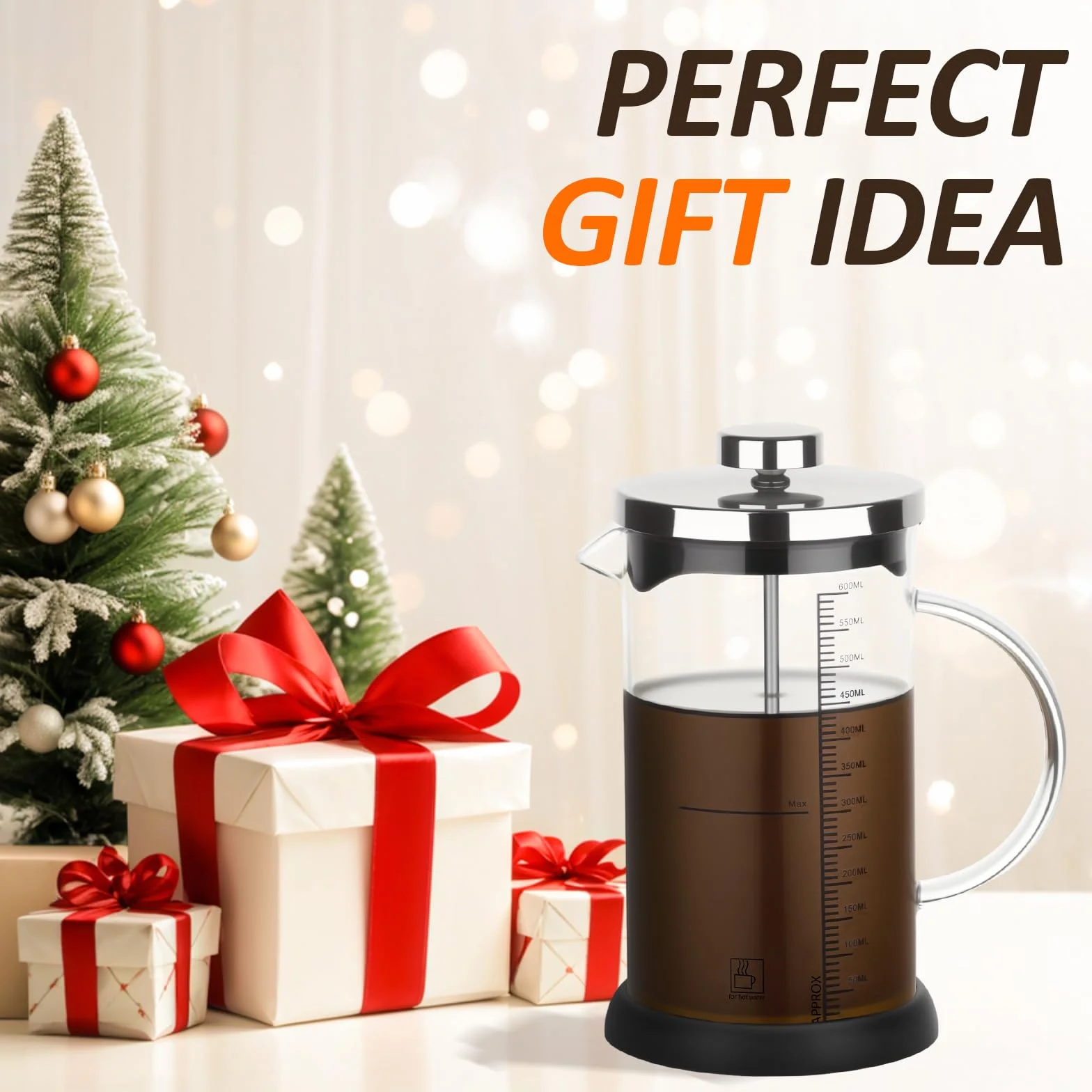 French Press, 600ml French Press Caffettiera Adatta per la Casa o in Viaggio