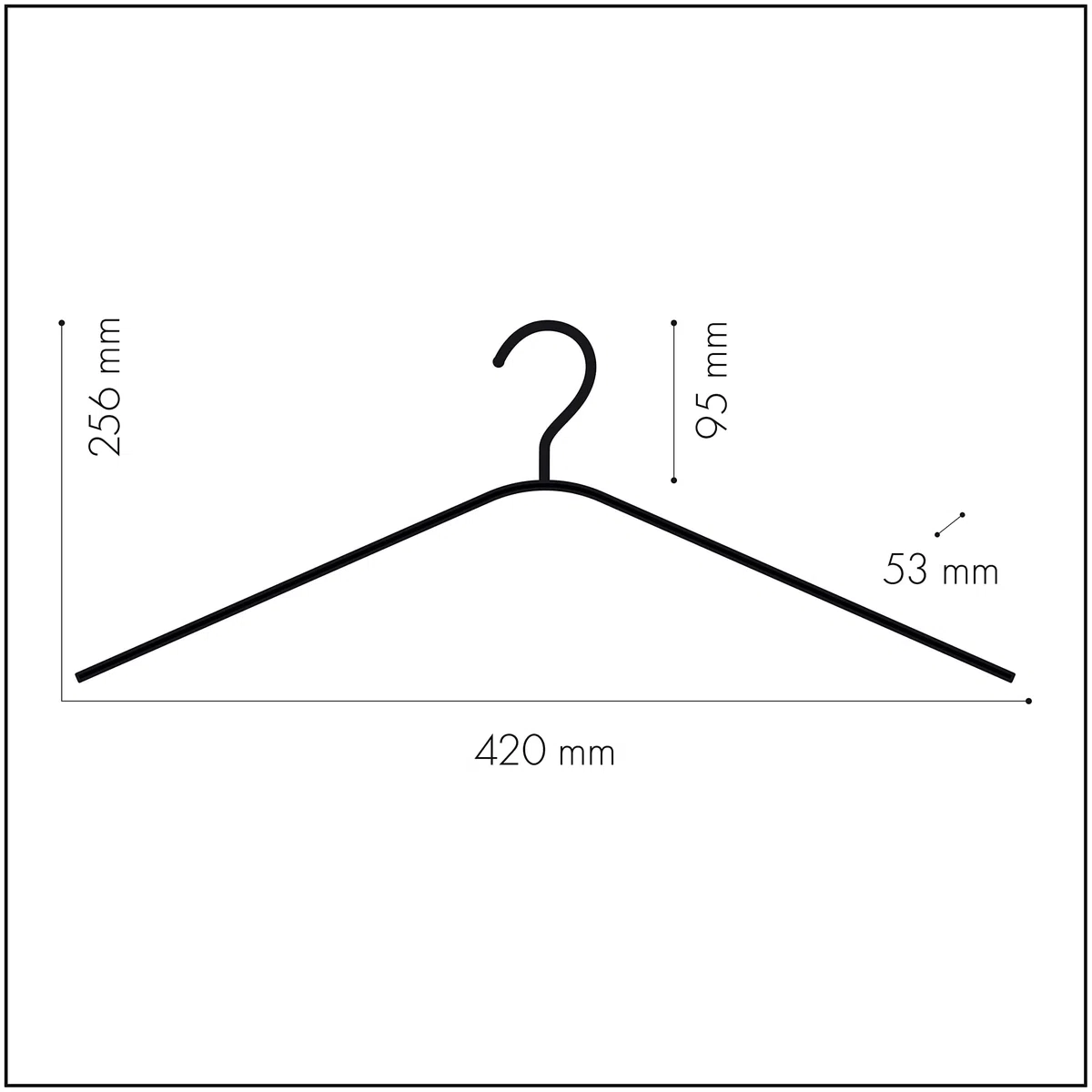 Mainetti Appendini per Capispalla, Cappotti, Abiti Pesanti, Grucce in Plastica, Resistenti, con Finitura Antigraffio, Made in Italy, Set di 10 Pezzi, Nero Lucido con Gancio Zincato, Taglia 42cm