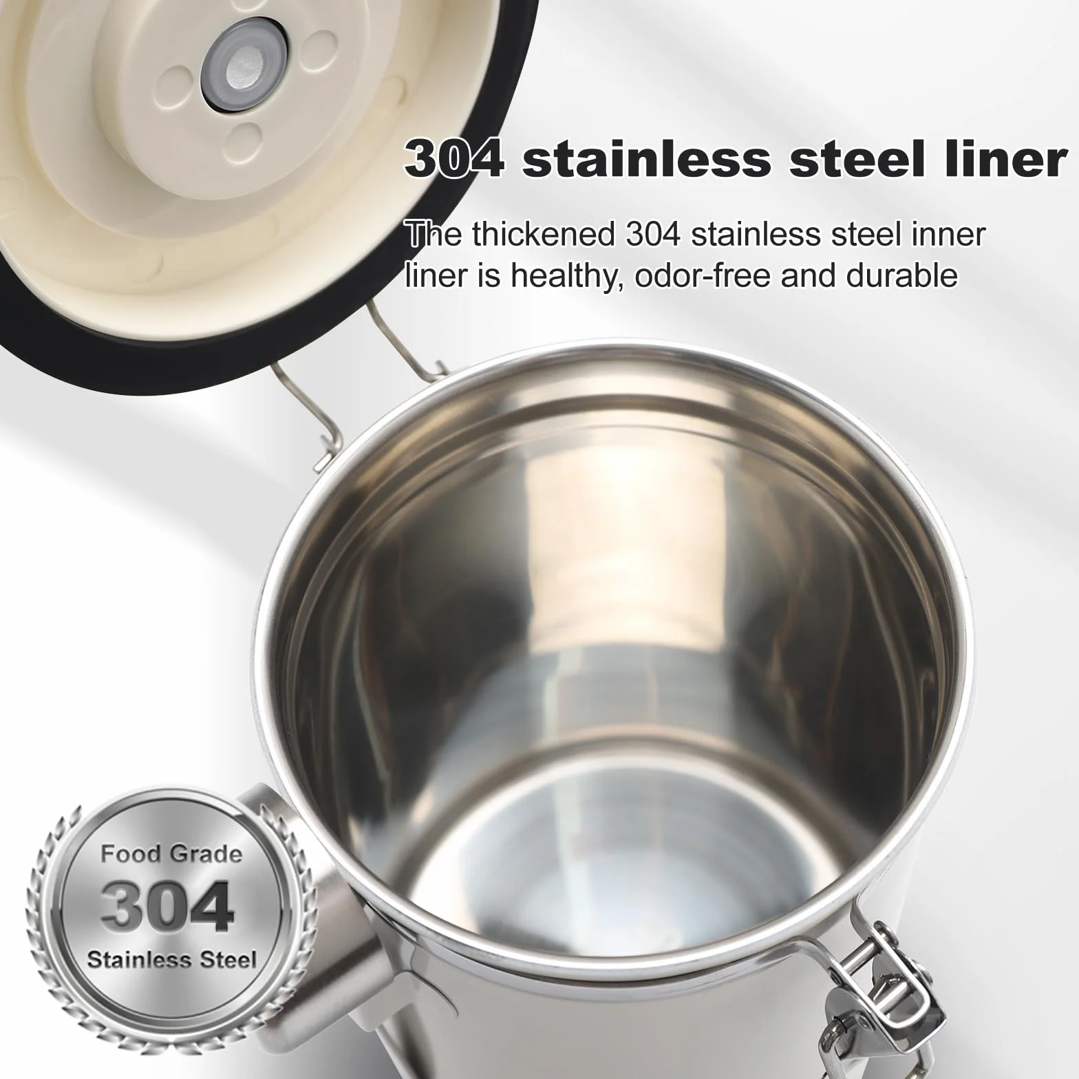Barattolo Caffe (1,8L), Contenitore Ermetico Caffè, Materiale In Acciaio Inossidabile, Con Cucchiaio In Acciaio Inossidabile, Adatto Per Chicchi Di Caffè, Foglie Di Tè, Noci, Ecc(Bianco Panna)