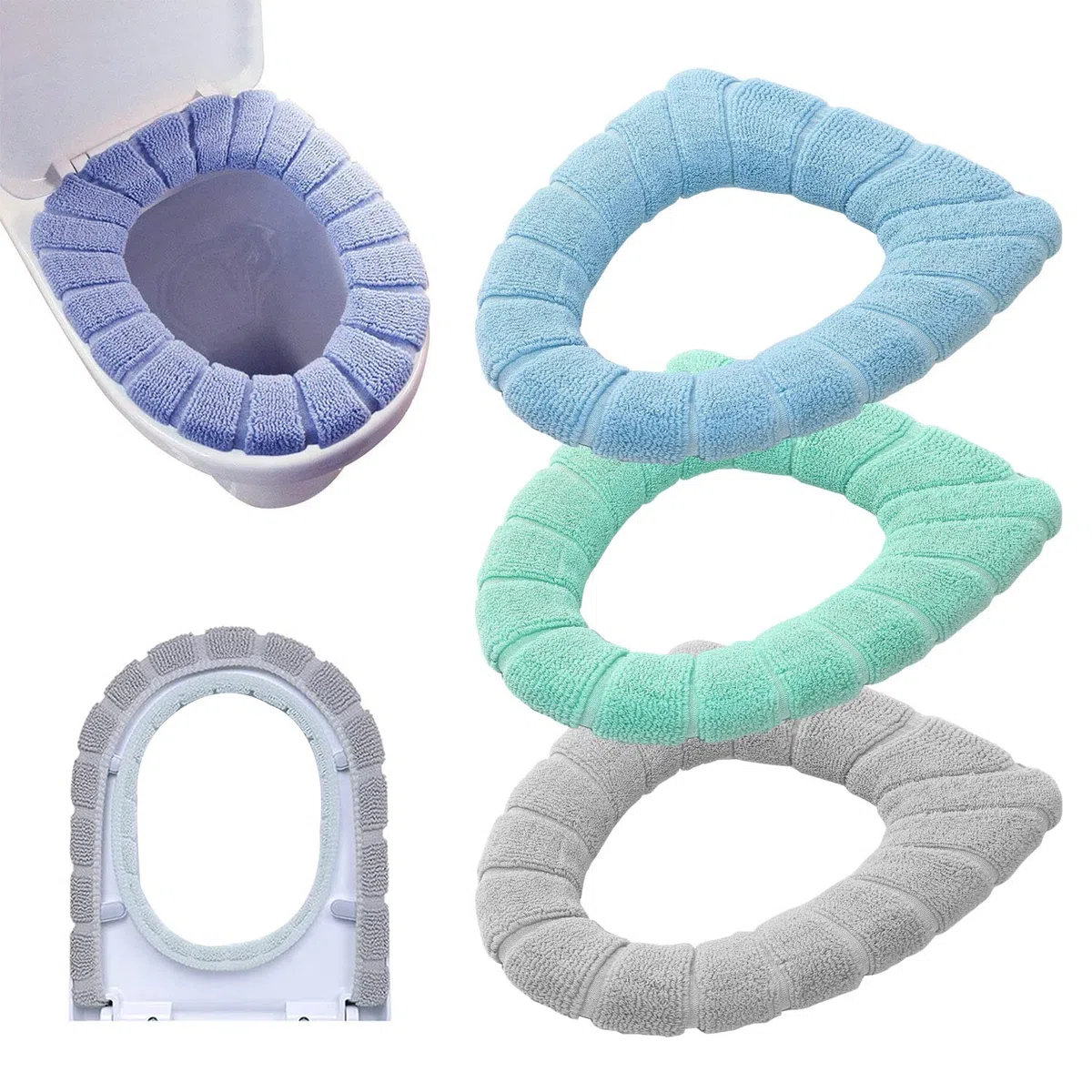 Coprisedile per WC, Spesso, Caldo, Morbido, Elastico, Lavabile, 3 Pezzi 3pcs(Random Color)