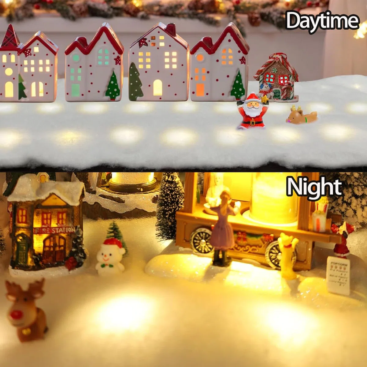 Neve Finta Natalizia,80 * 240cm Neve Artificiale per Decorazioni,Soffice, Morbido e Candido di Decorazioni Albero di Natale,Neve Finta Decorazioni Natalizie (5 Metri di Luce)