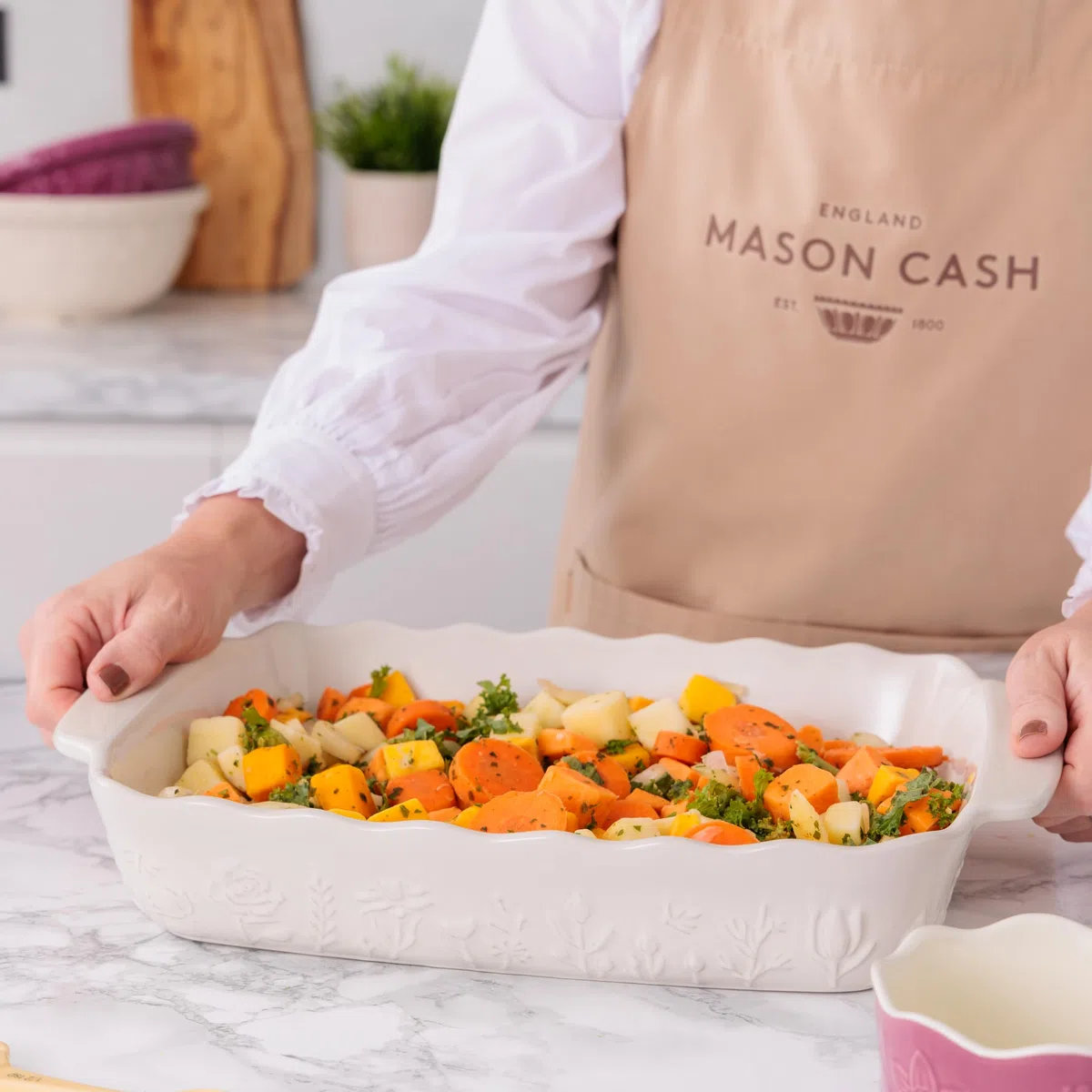 Mason Cash in The Meadow - Grande teglia rettangolare in gres porcellanato con motivo floreale, 33 x 23 cm, 2,8 litri, per cuocere al forno, arrostire e servire