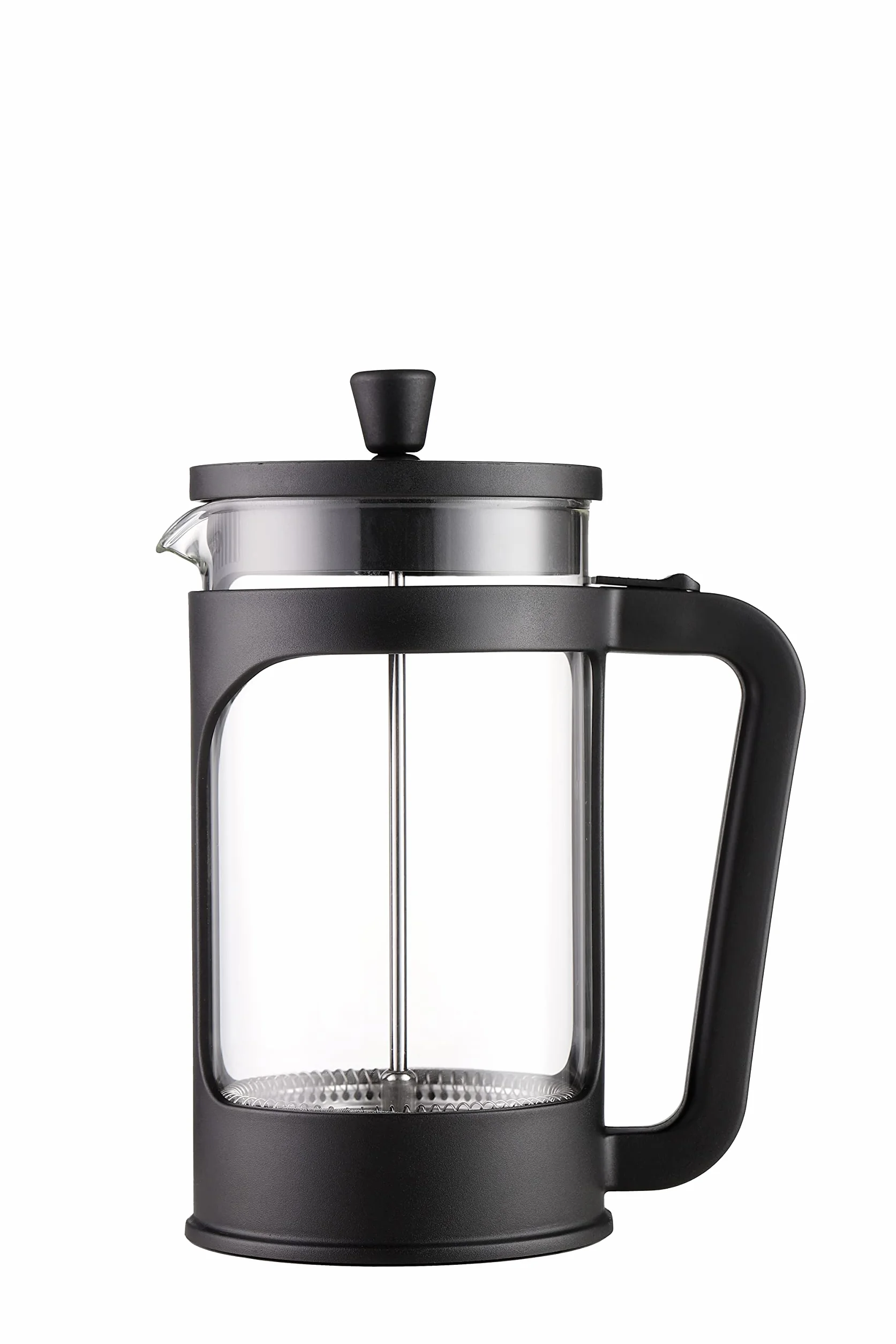 Vier - Caffettiera/teiera francese da 1 litro / 34 Oz. Vetro borosilicato resistente al calore. Filtro in acciaio inox e coperchio nero.