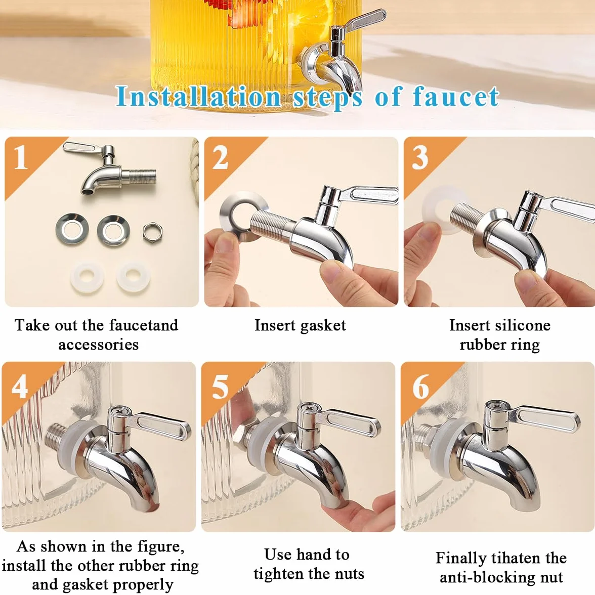 Distributore di bevande per frigorifero da 2,5L, ReaNea distributore di bevande in vetro con rubinetto in acciaio inossidabile resistente, rubinetto, barattolo di succo con coperchio