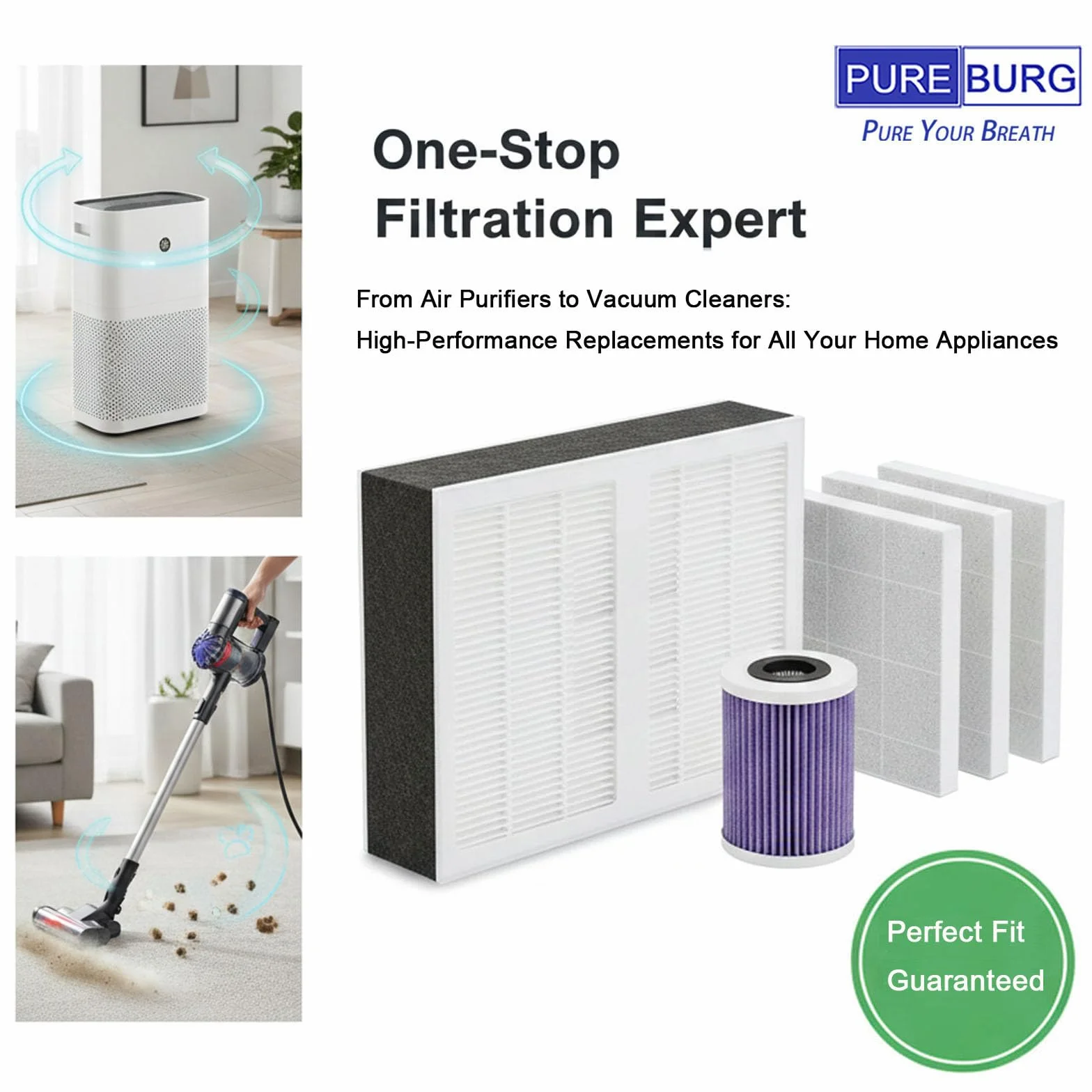 PUREBURG Filtro di ricambio compatibile con purificatore d'aria Instant AP200 (stanza media), confezione da 2 pezzi H13 HEPA 3 livelli di filtrazione dell'aria purifica polvere VOCs odore