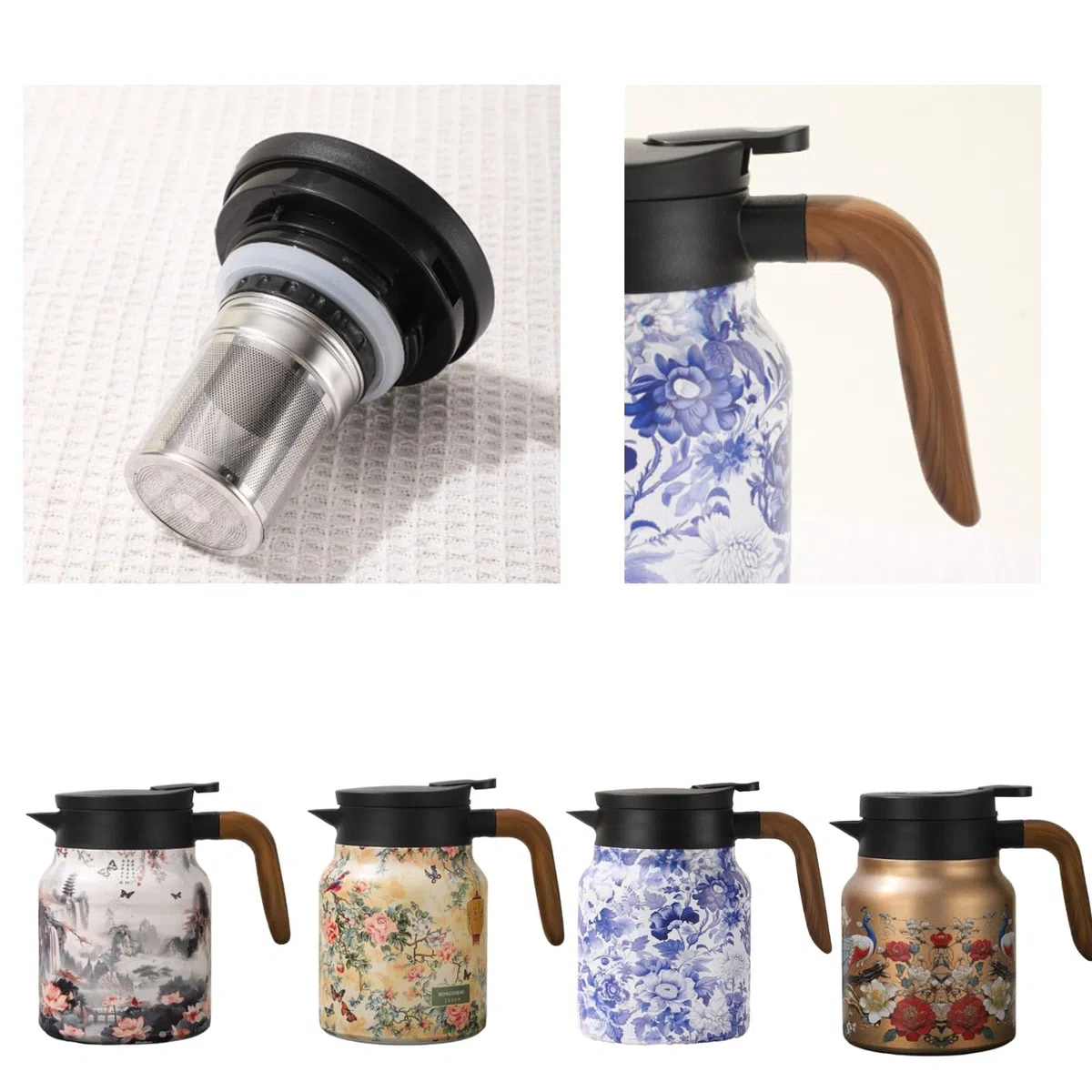 Teiera vintage con infusore, thermos con filtro da tè, thermos in acciaio inox con coperchio, per bevande calde