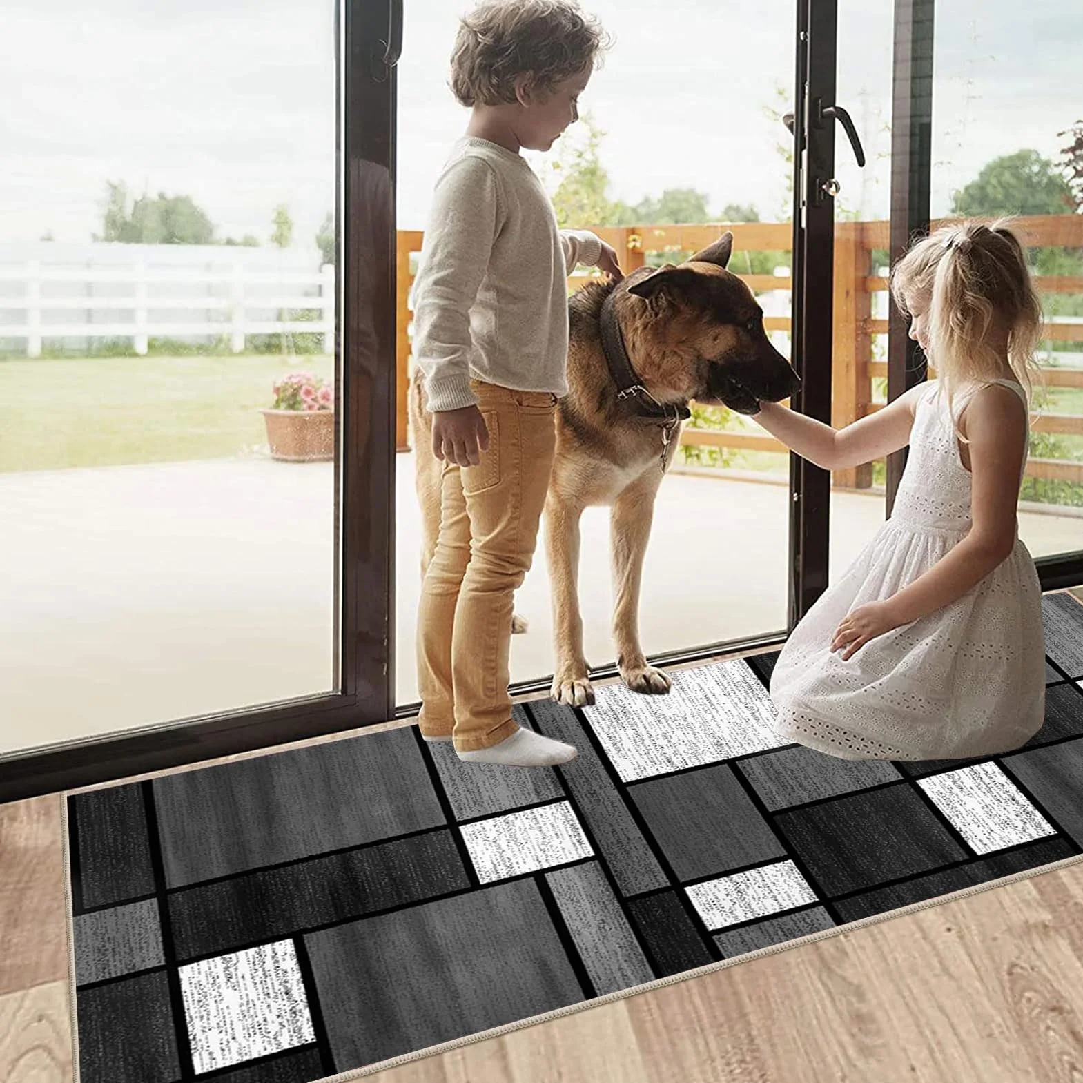 Moderno Geometrico Tappeto Passatoia Cucina 2.5 Metri Antiscivolo Lavabile Grigio nero Tappetino Runner Tappeti Runner per Salotto Corridoio Ingresso, Larghezza 40-140cm,80X250CM